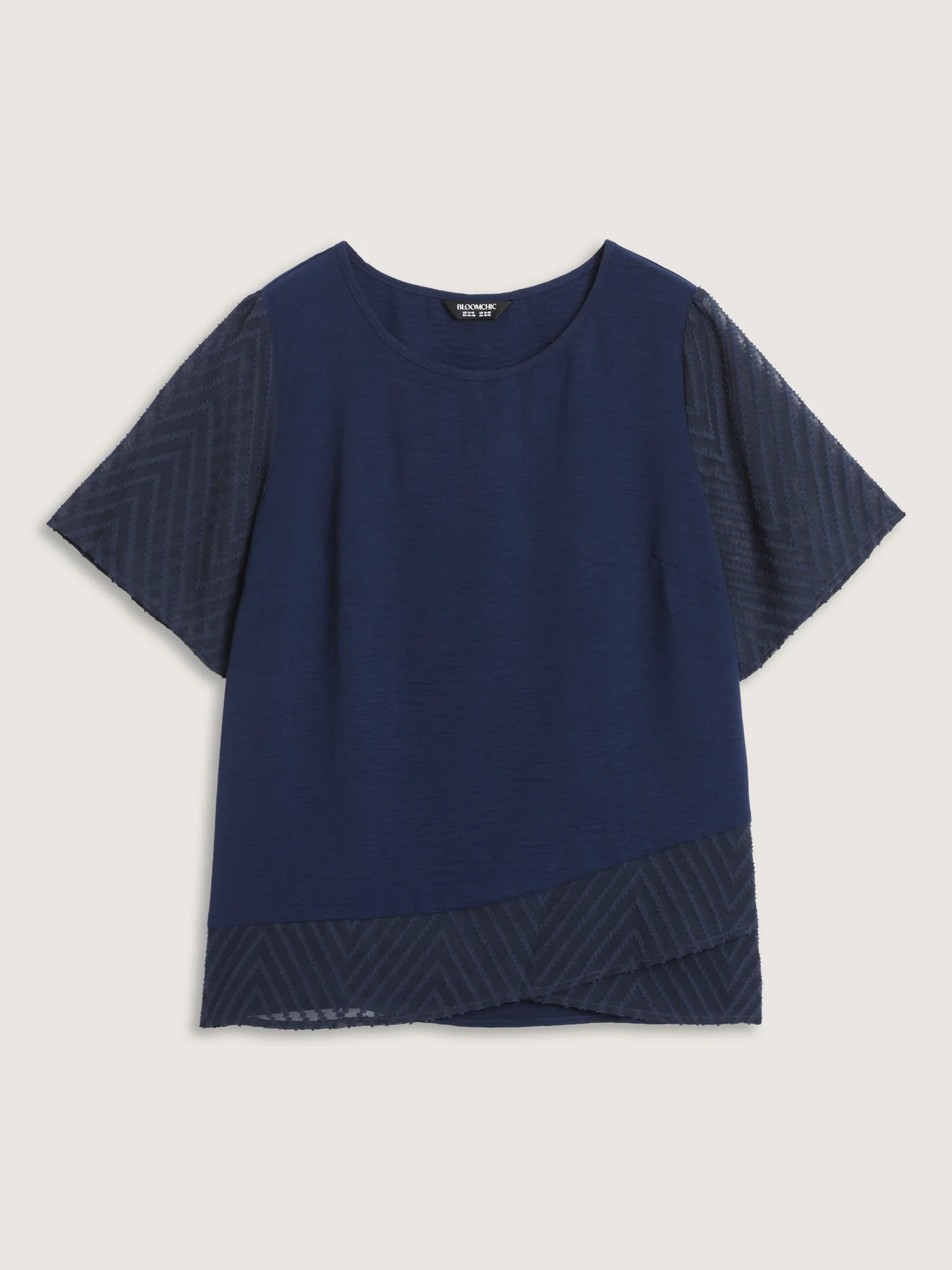 Sheer Textured Sleeve Round Neck Blouse - Image 7