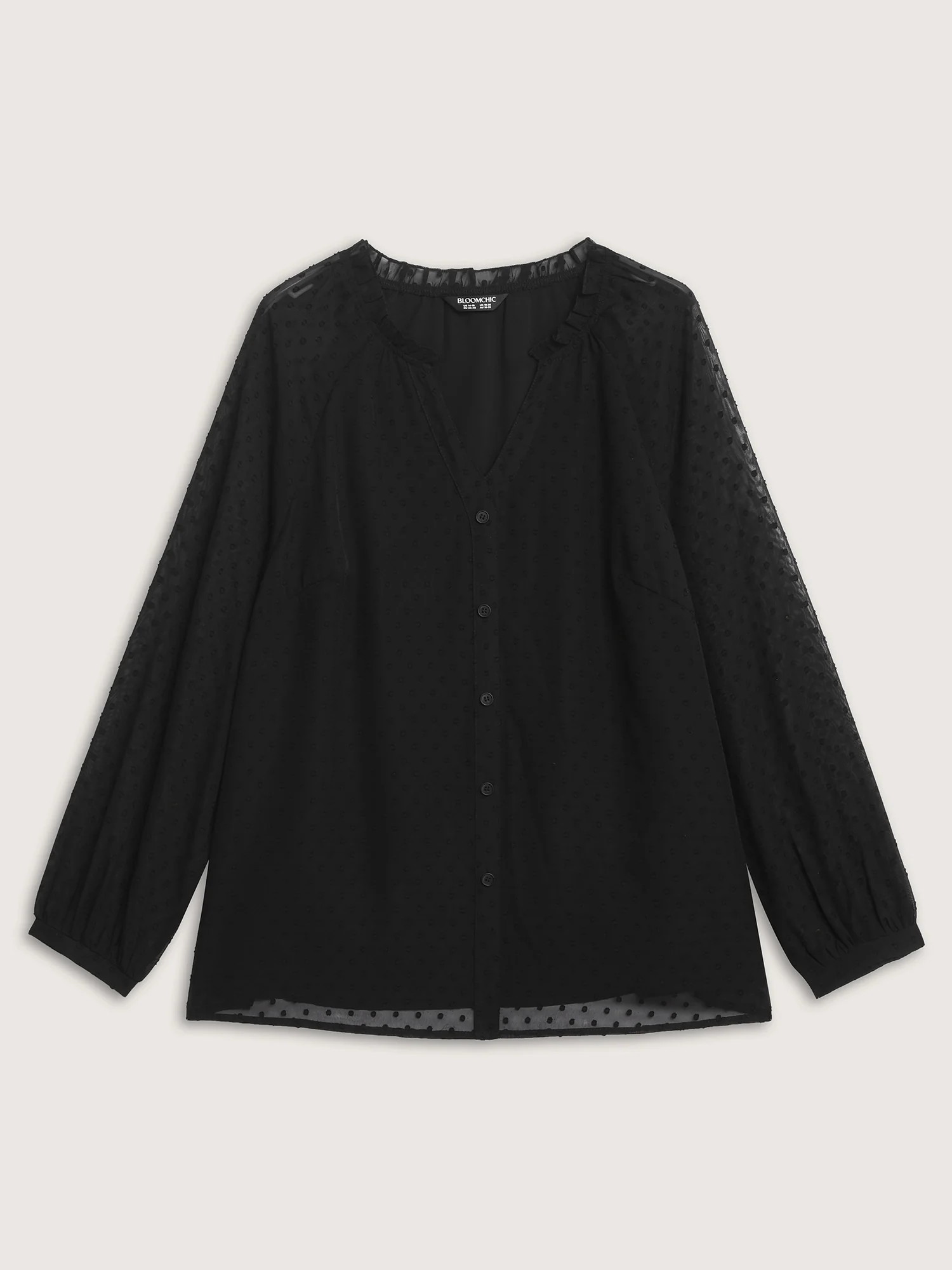 Sheer Textured Sleeve Ruffled Neckline Blouse - Image 9