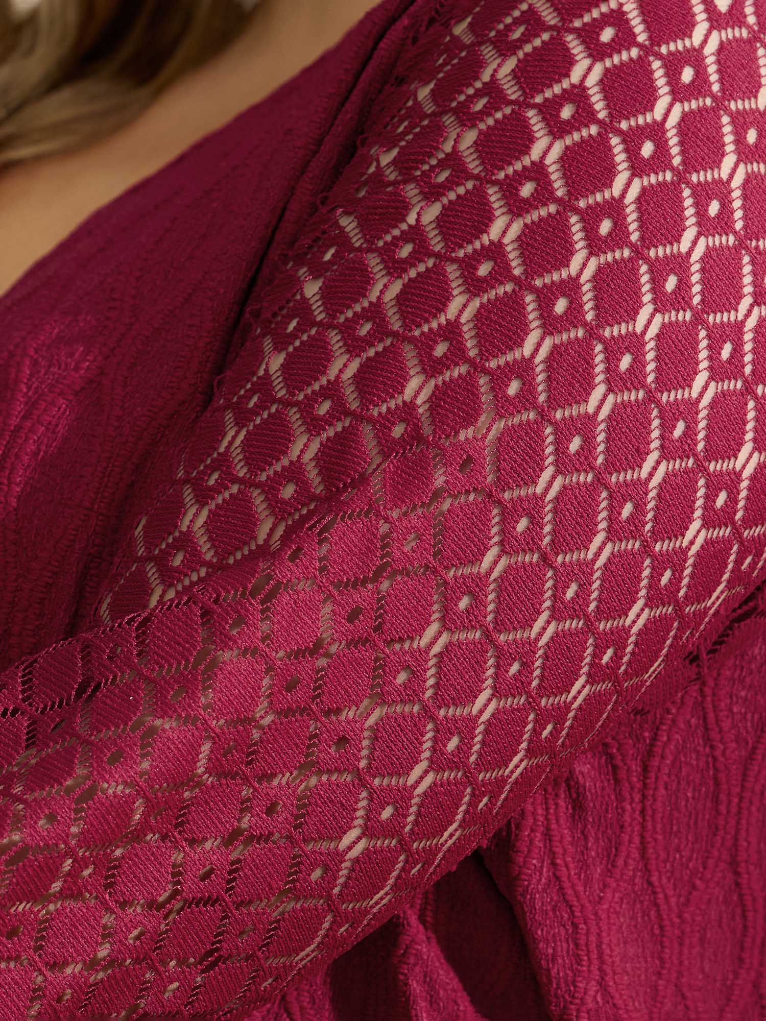 Sheer Textured Sleeve Stretchy Knit Top - Image 2