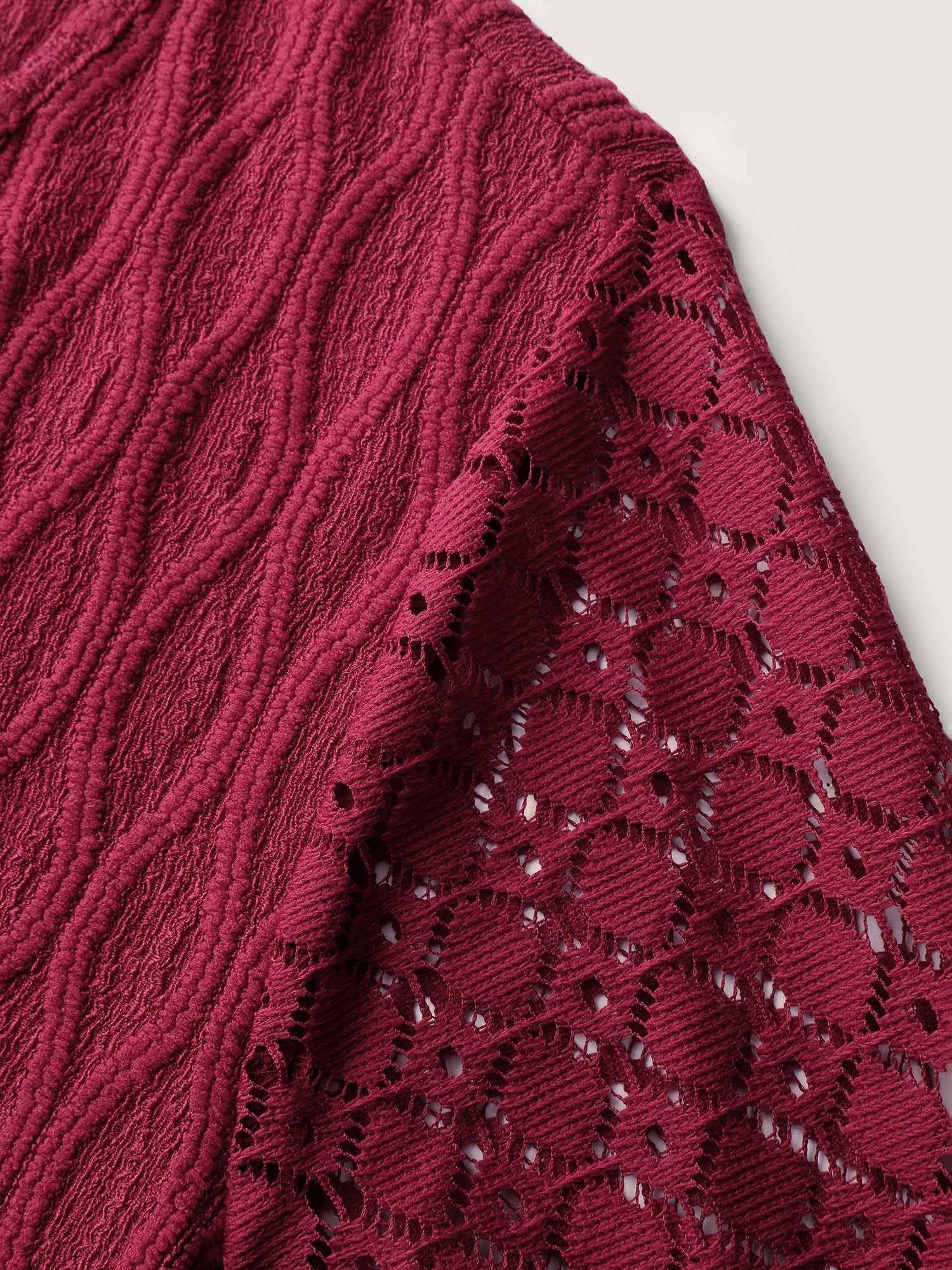 Sheer Textured Sleeve Stretchy Knit Top - Image 6