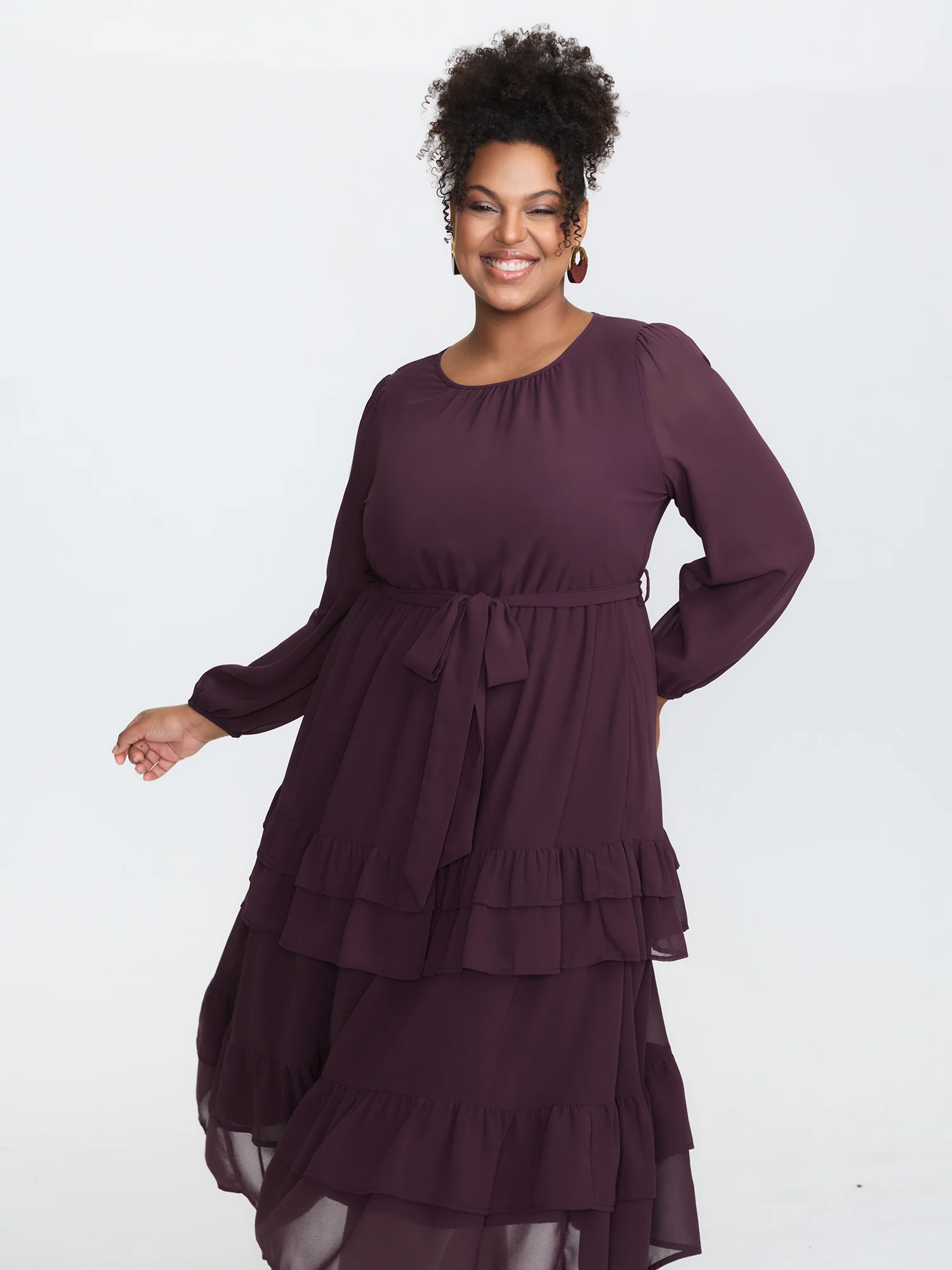 Sheer Tiered Ruffled Hem Pockets Midi Dress - Image 2