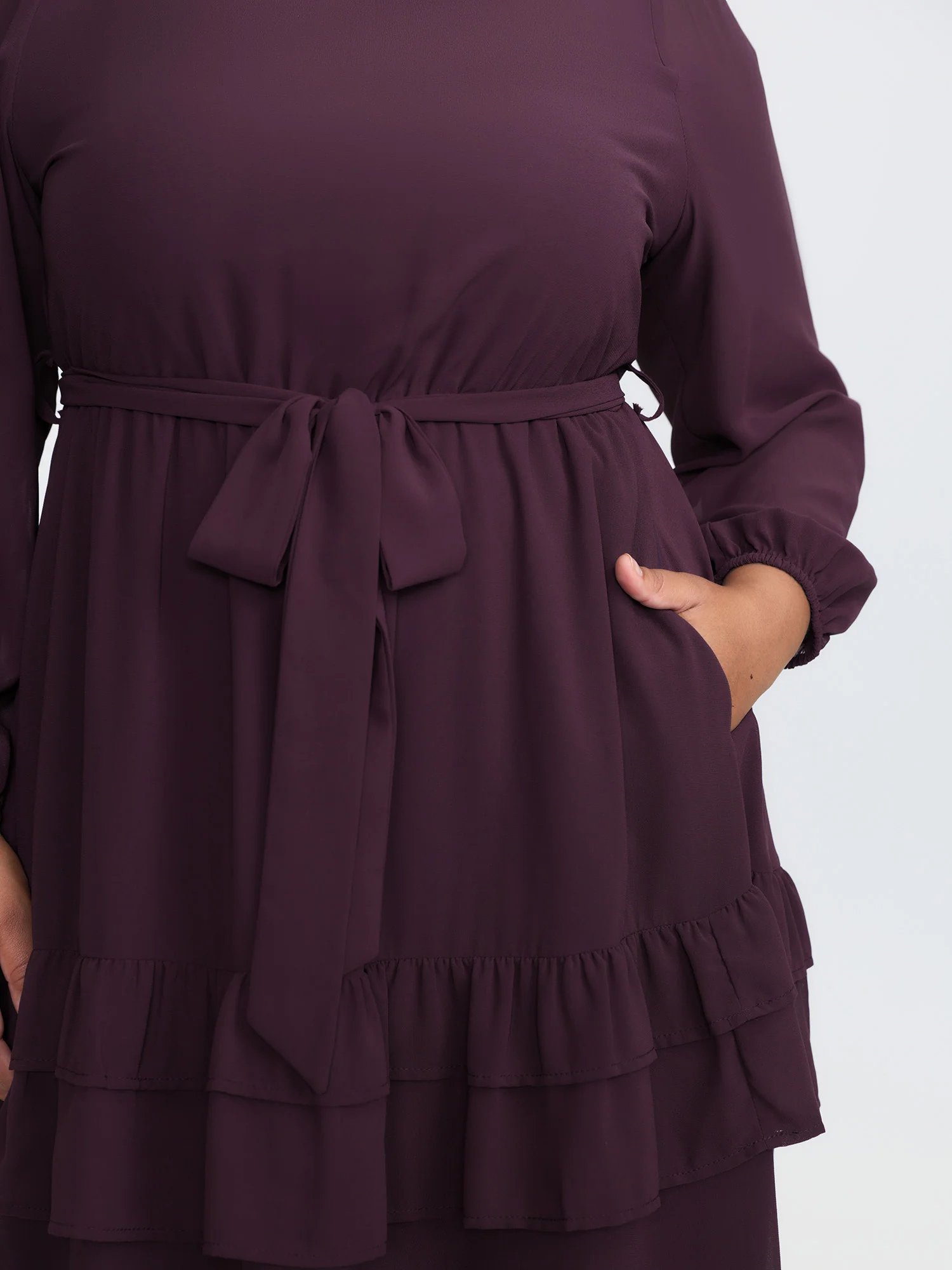 Sheer Tiered Ruffled Hem Pockets Midi Dress - Image 4