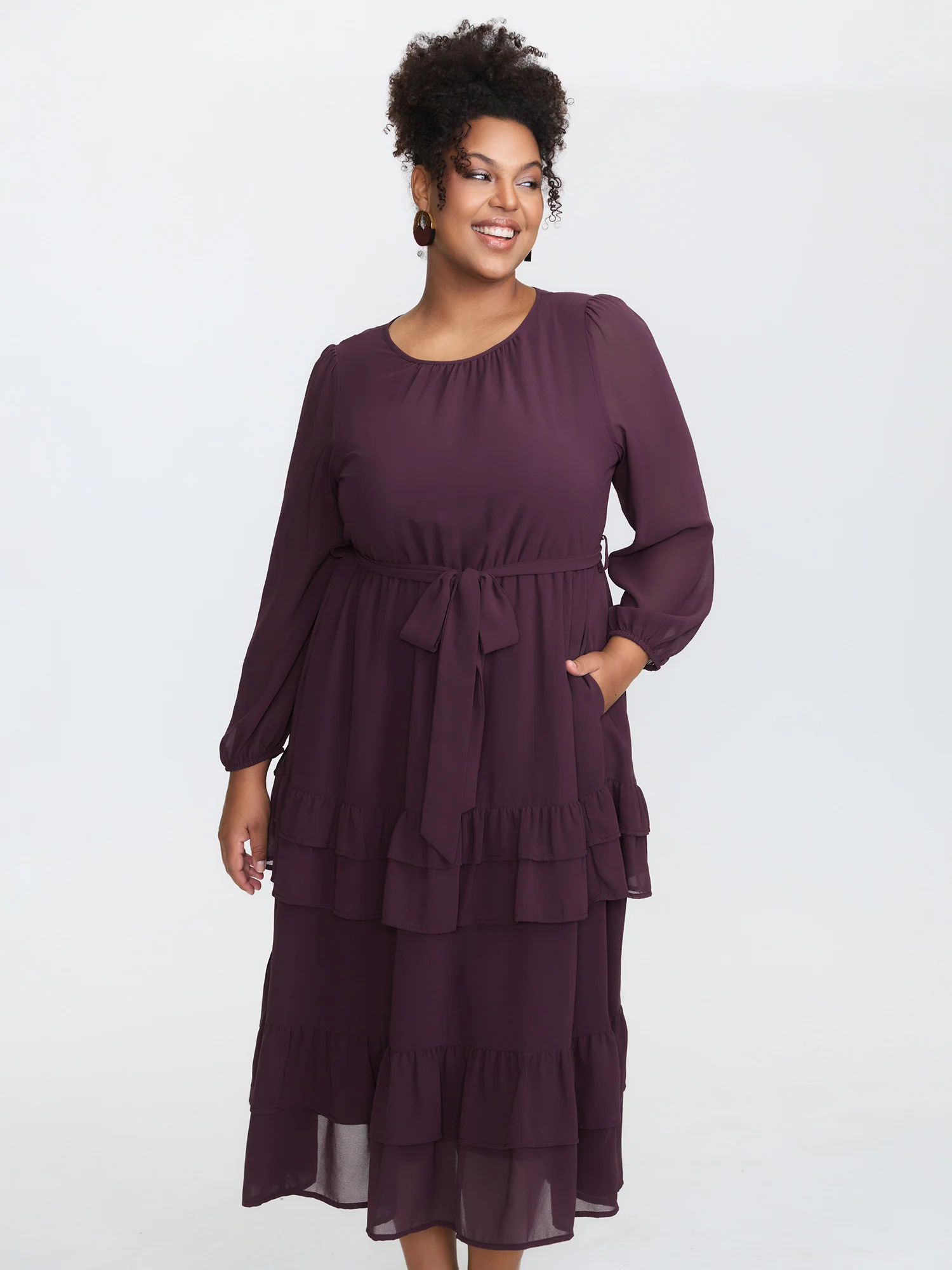 Sheer Tiered Ruffled Hem Pockets Midi Dress - Image 5