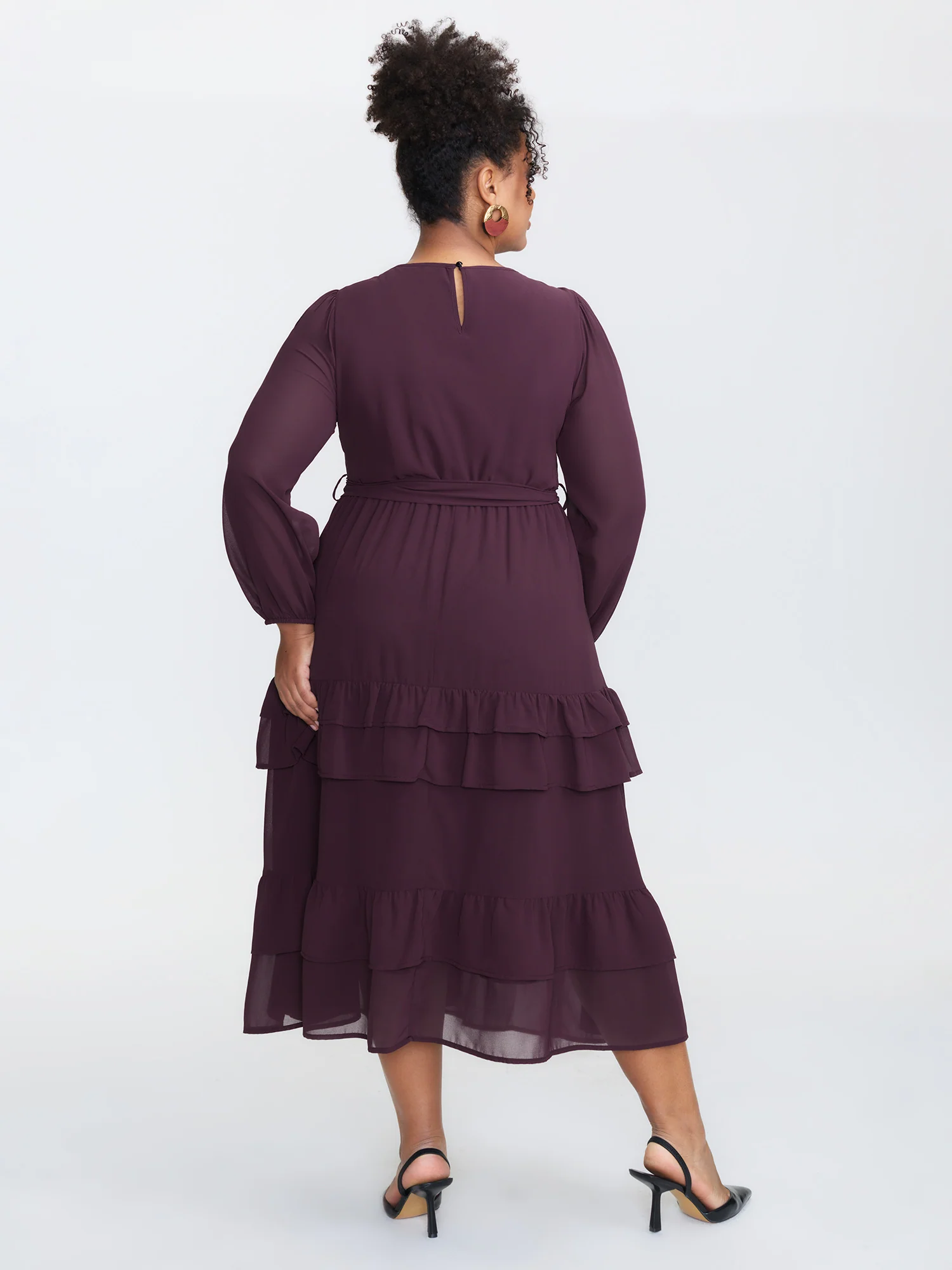 Sheer Tiered Ruffled Hem Pockets Midi Dress - Image 6