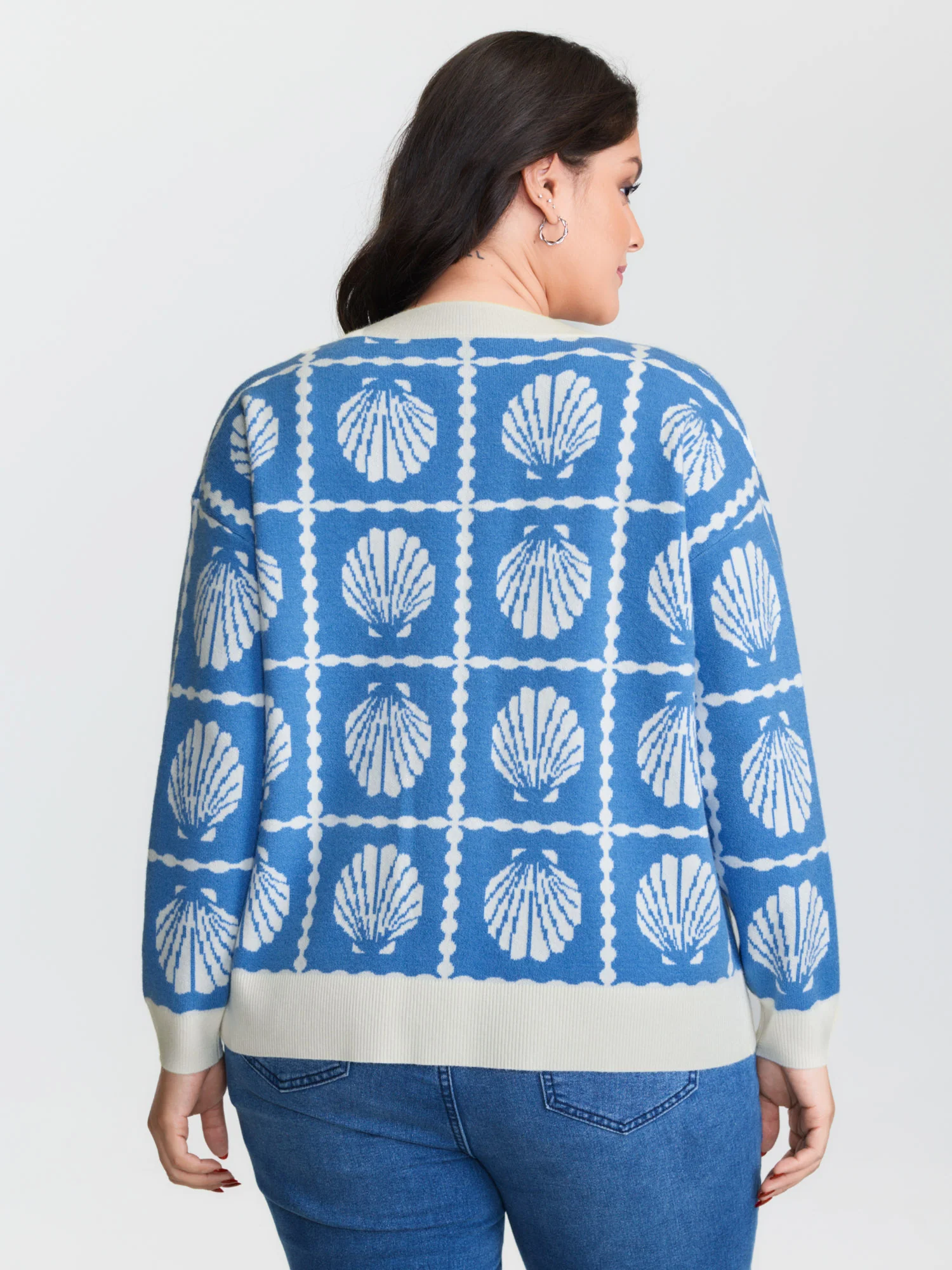 Shell Pattern Jacquard Knit Cardigan - Image 5