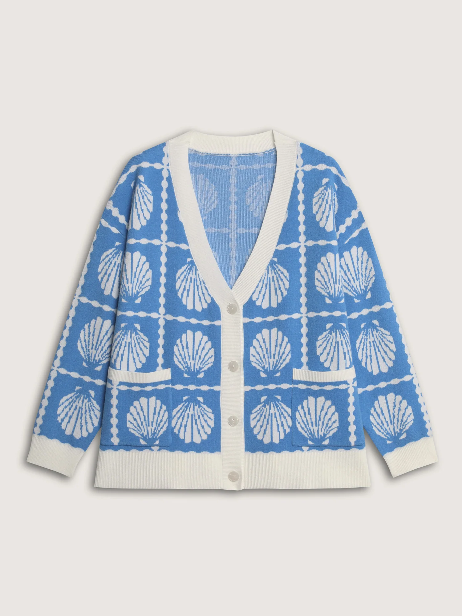 Shell Pattern Jacquard Knit Cardigan - Image 9