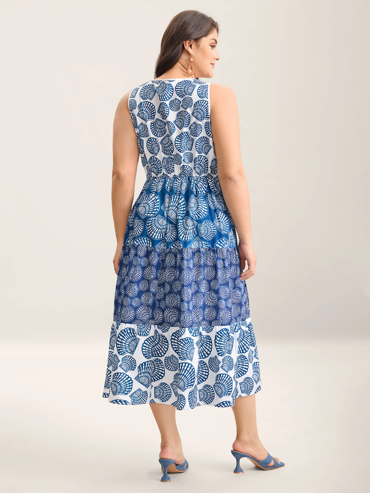 Shell Print Lace Trim Pockets Maxi Dress - Image 4