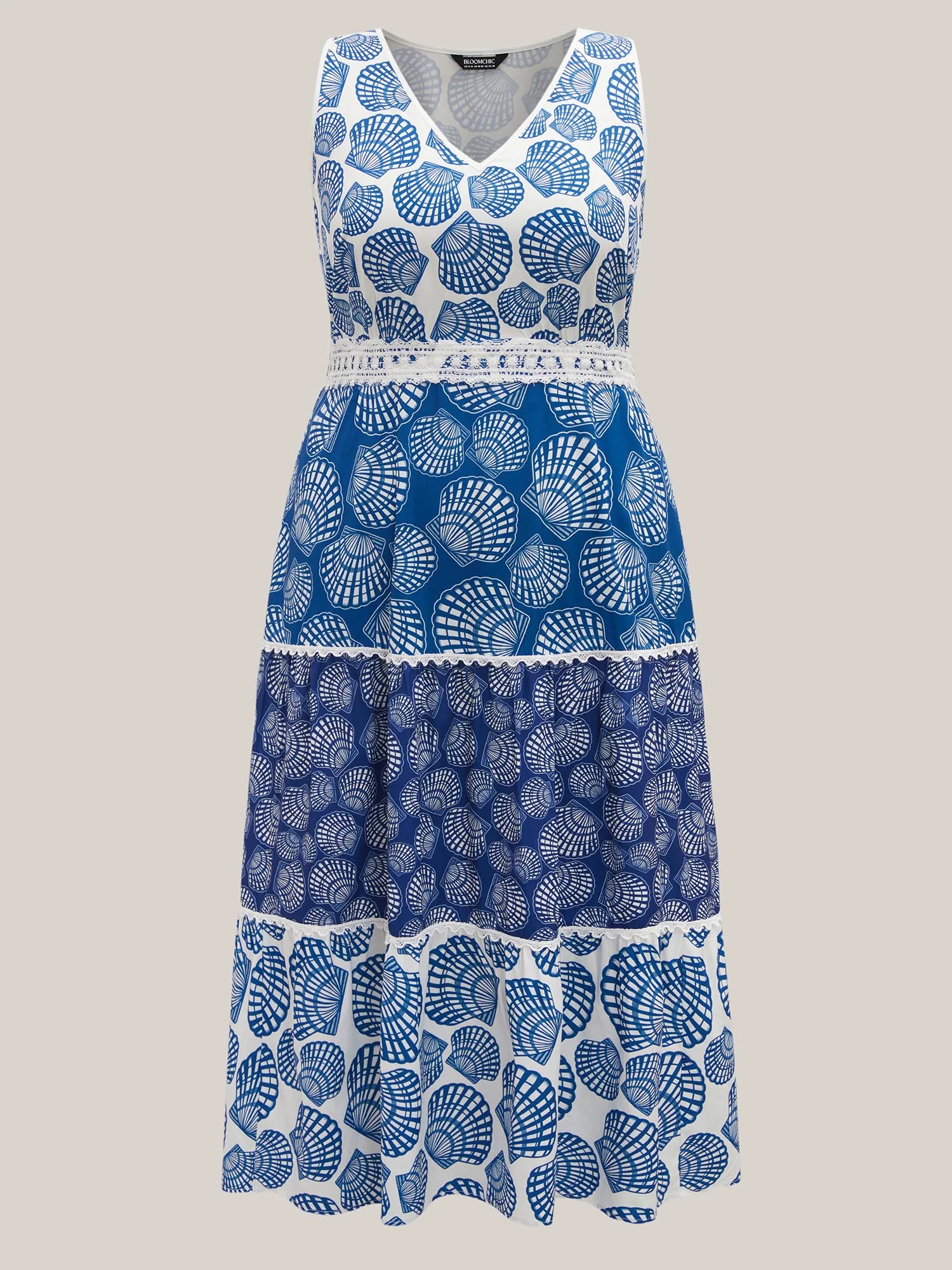 Shell Print Lace Trim Pockets Maxi Dress - Image 5