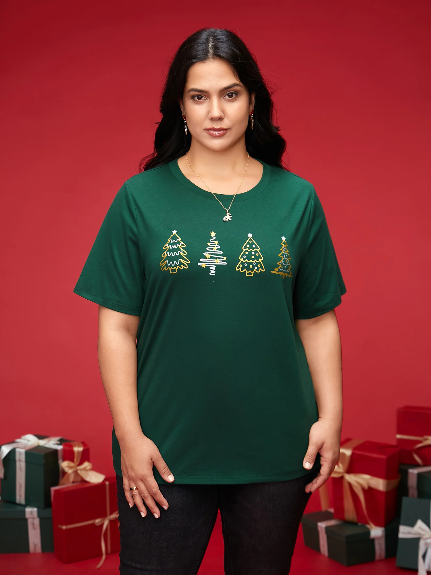 Shimmering Trees Half Sleeves Slim-Fit Tee - Image 2