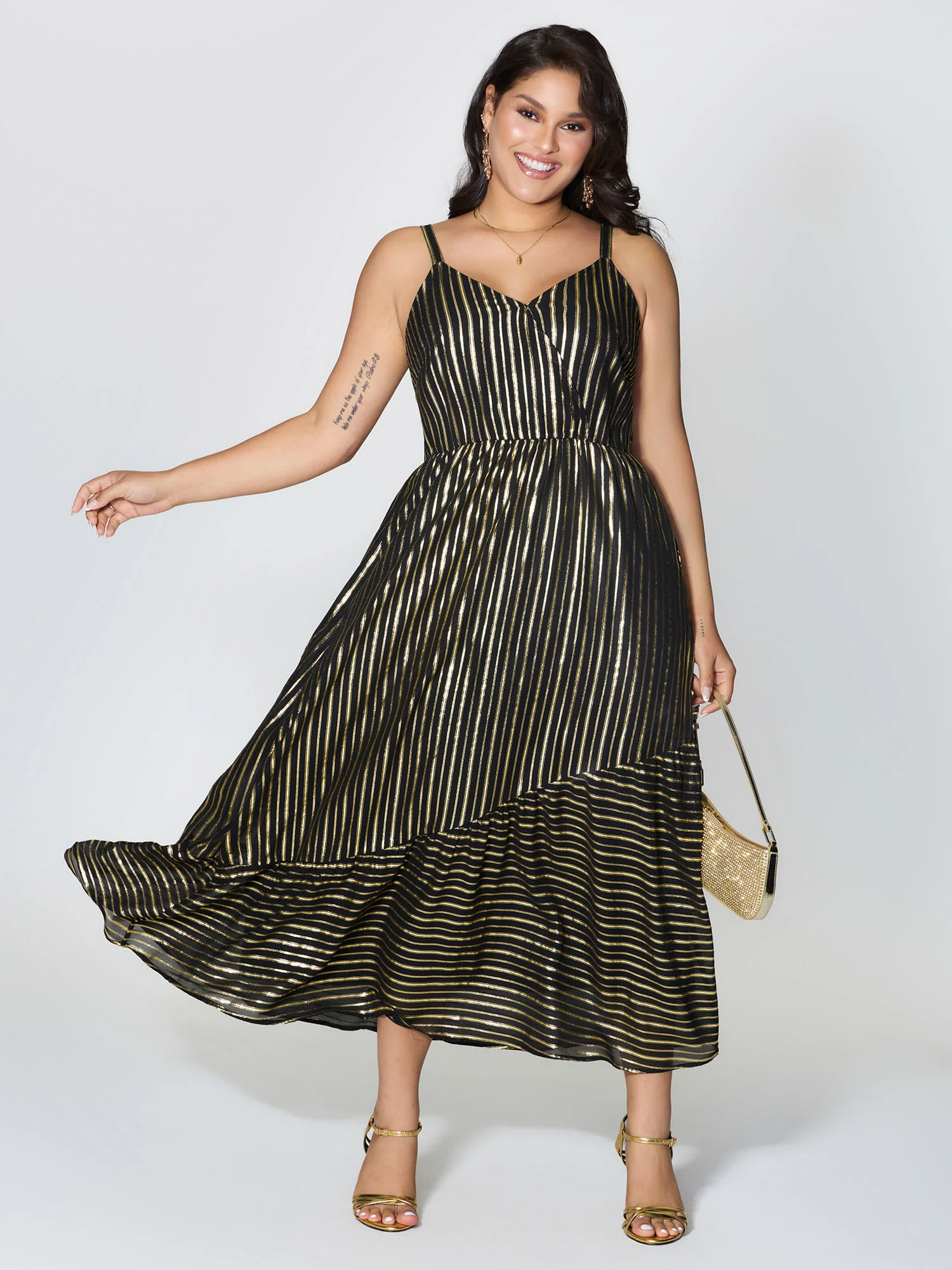 Shimmery Adjustable Gold Stamped Maxi Dress - Image 2