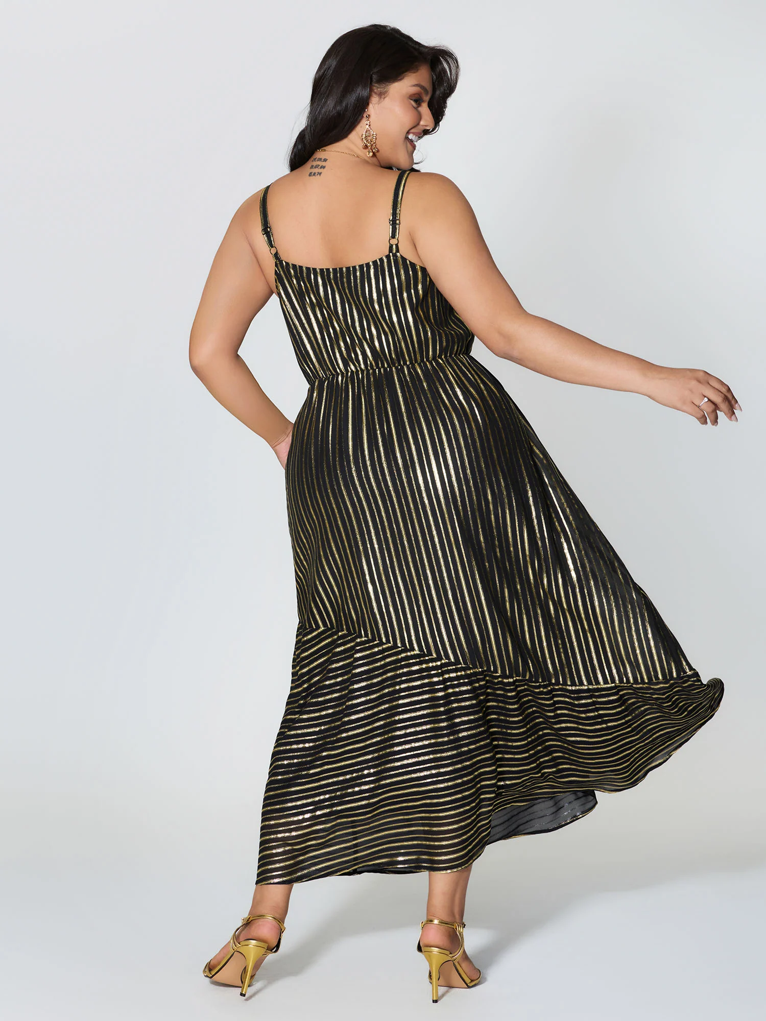 Shimmery Adjustable Gold Stamped Maxi Dress - Image 4