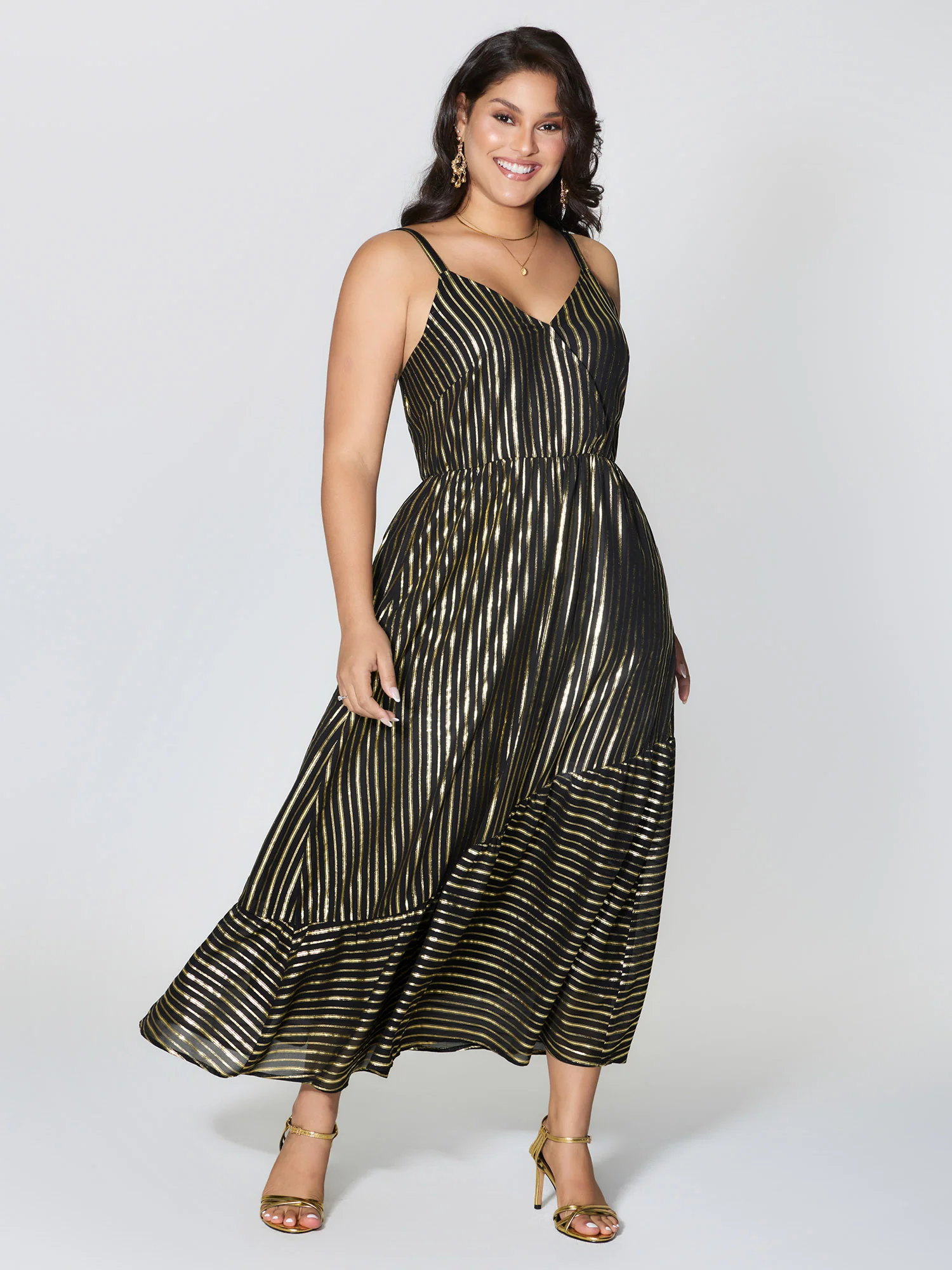 Shimmery Adjustable Gold Stamped Maxi Dress - Image 5