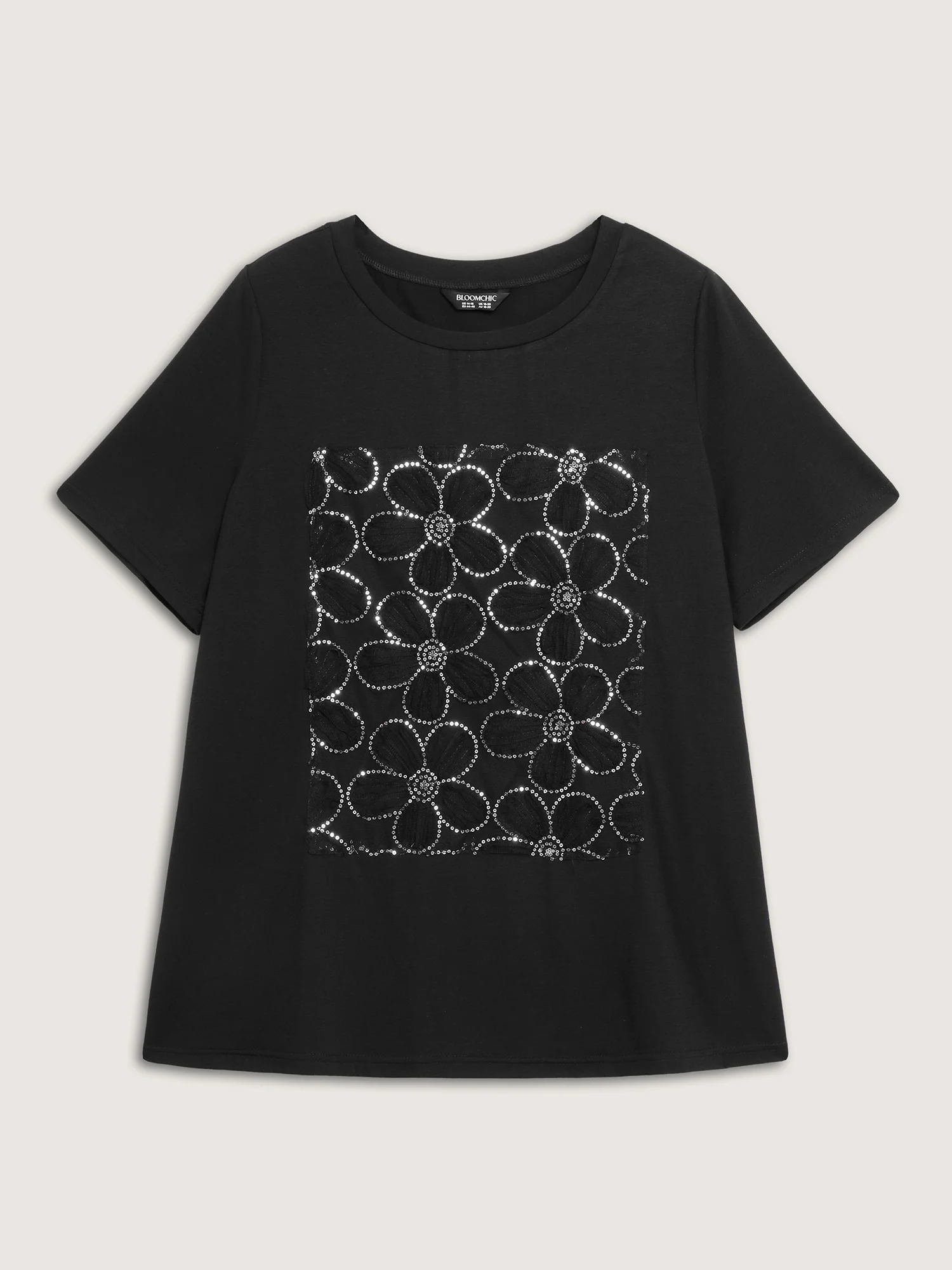 Shimmery Floral Pattern Round Neck T-Shirt - Image 6