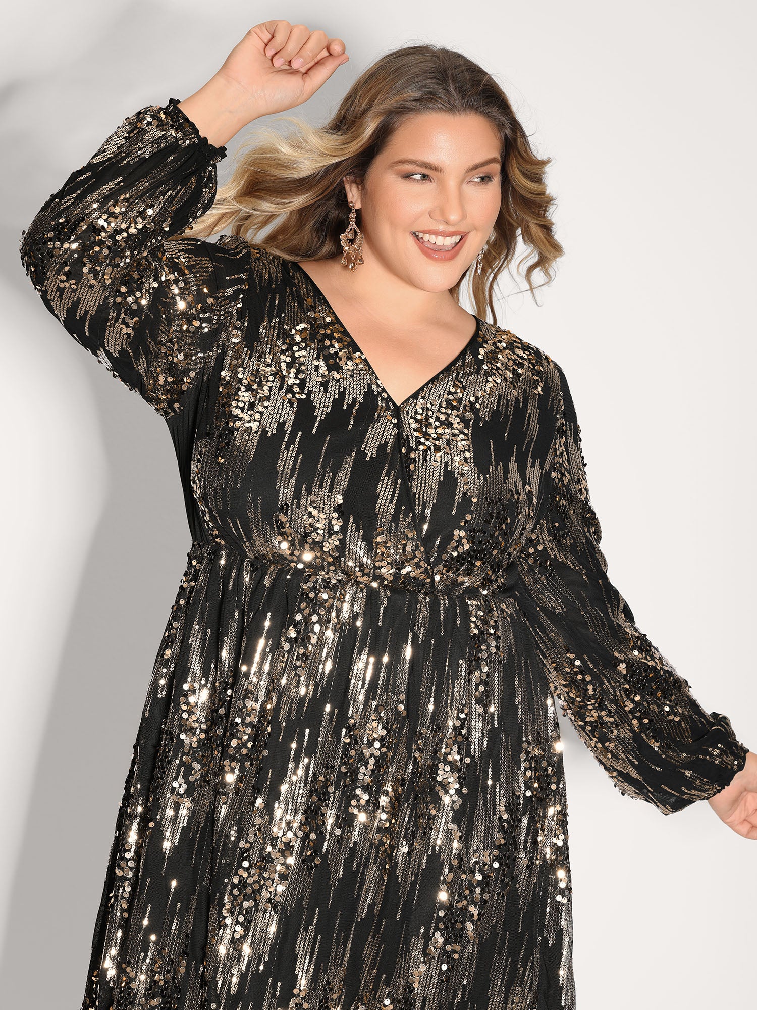 Shimmery Gold Silver Sequin Wrap Party Dress - Image 2