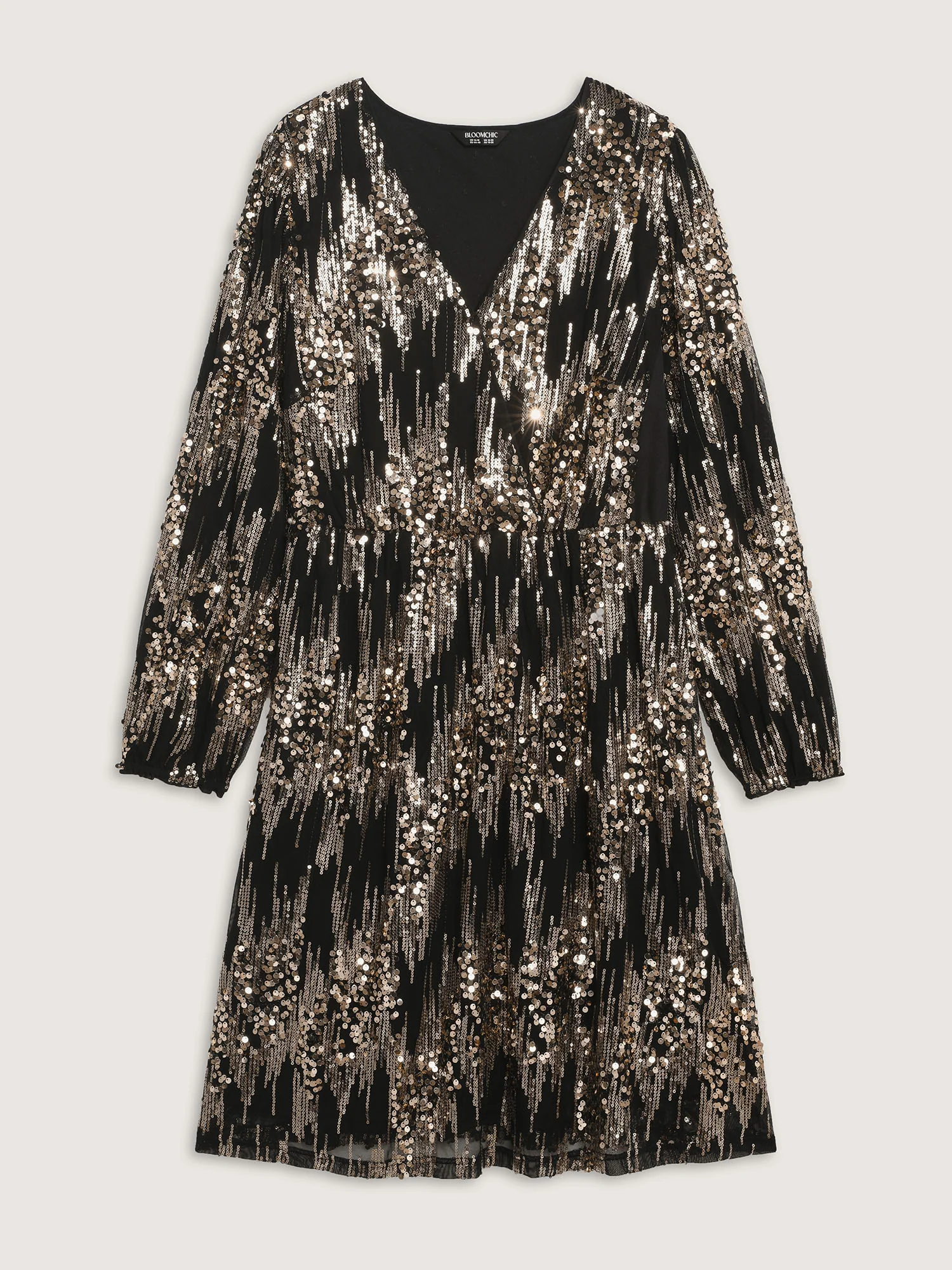Shimmery Gold Silver Sequin Wrap Party Dress - Image 9
