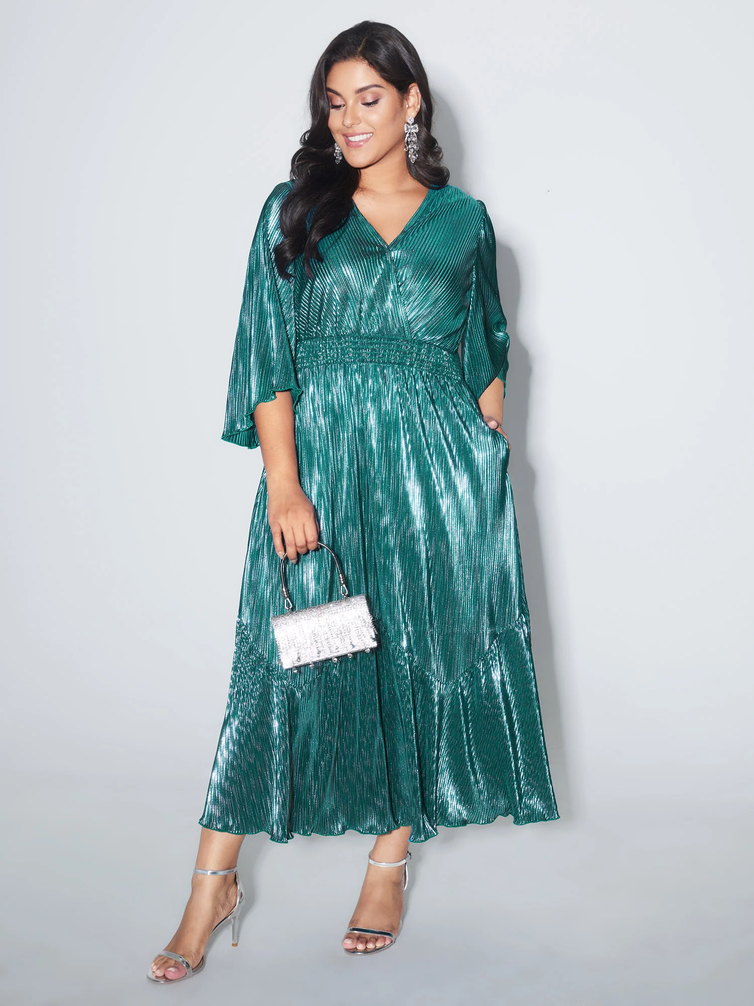 Shimmery Gold Stamped Textured Midi Dress - Image 3