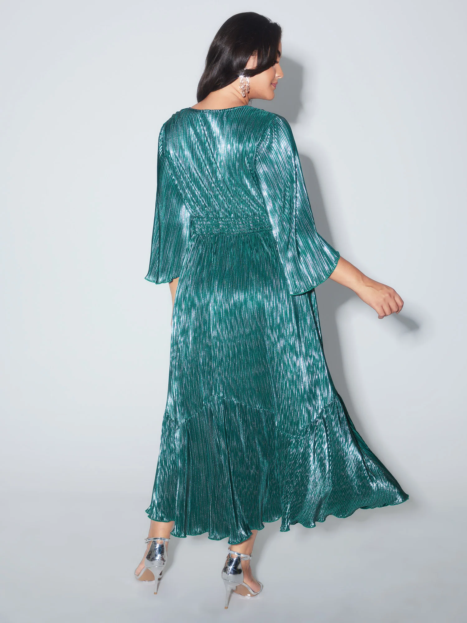 Shimmery Gold Stamped Textured Midi Dress - Image 4