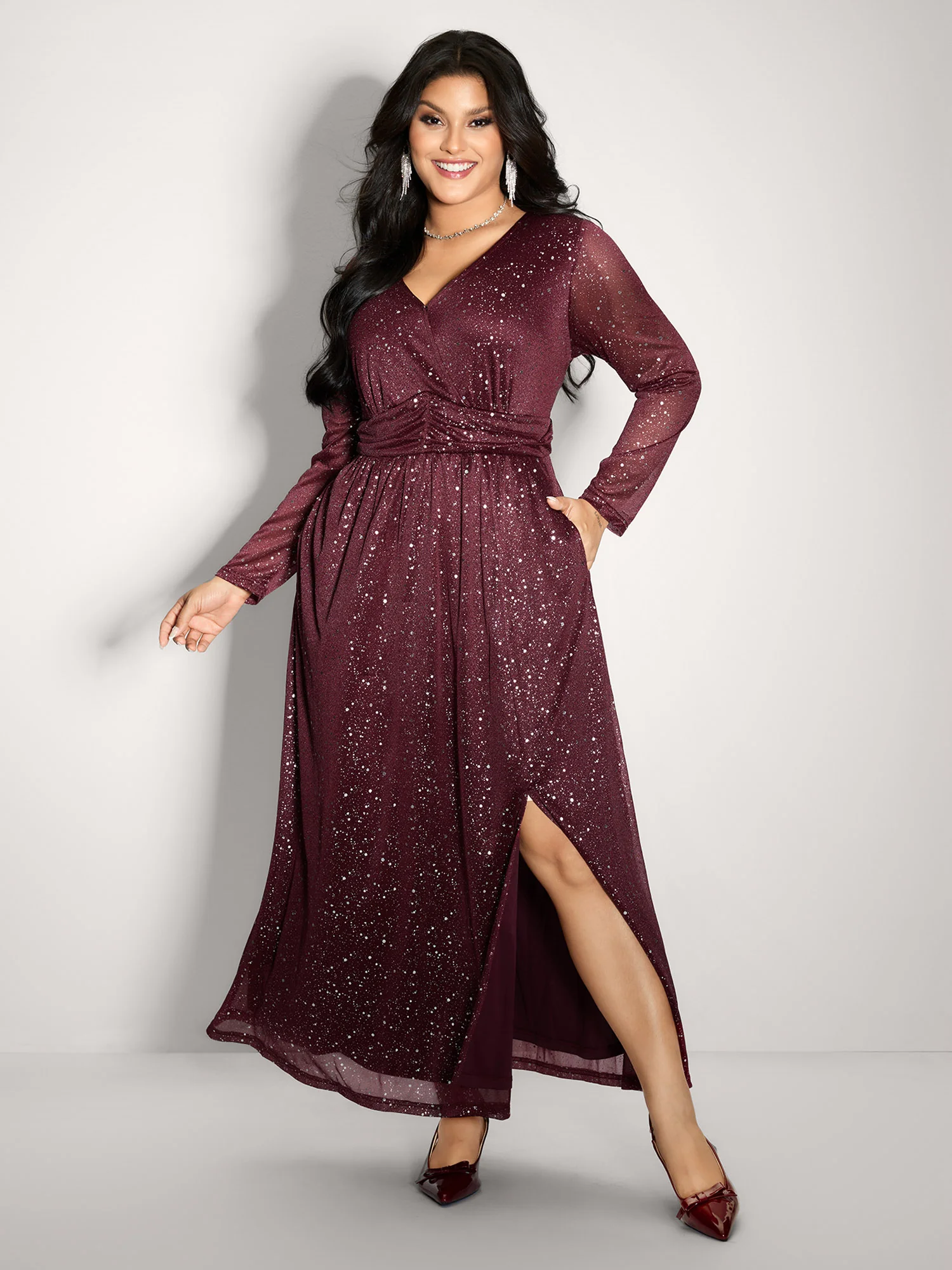 Shimmery Hot Stamp Stretchy Slit Maxi Dress - Image 3