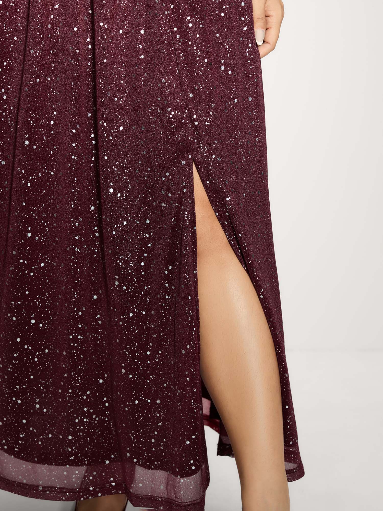 Shimmery Hot Stamp Stretchy Slit Maxi Dress - Image 4