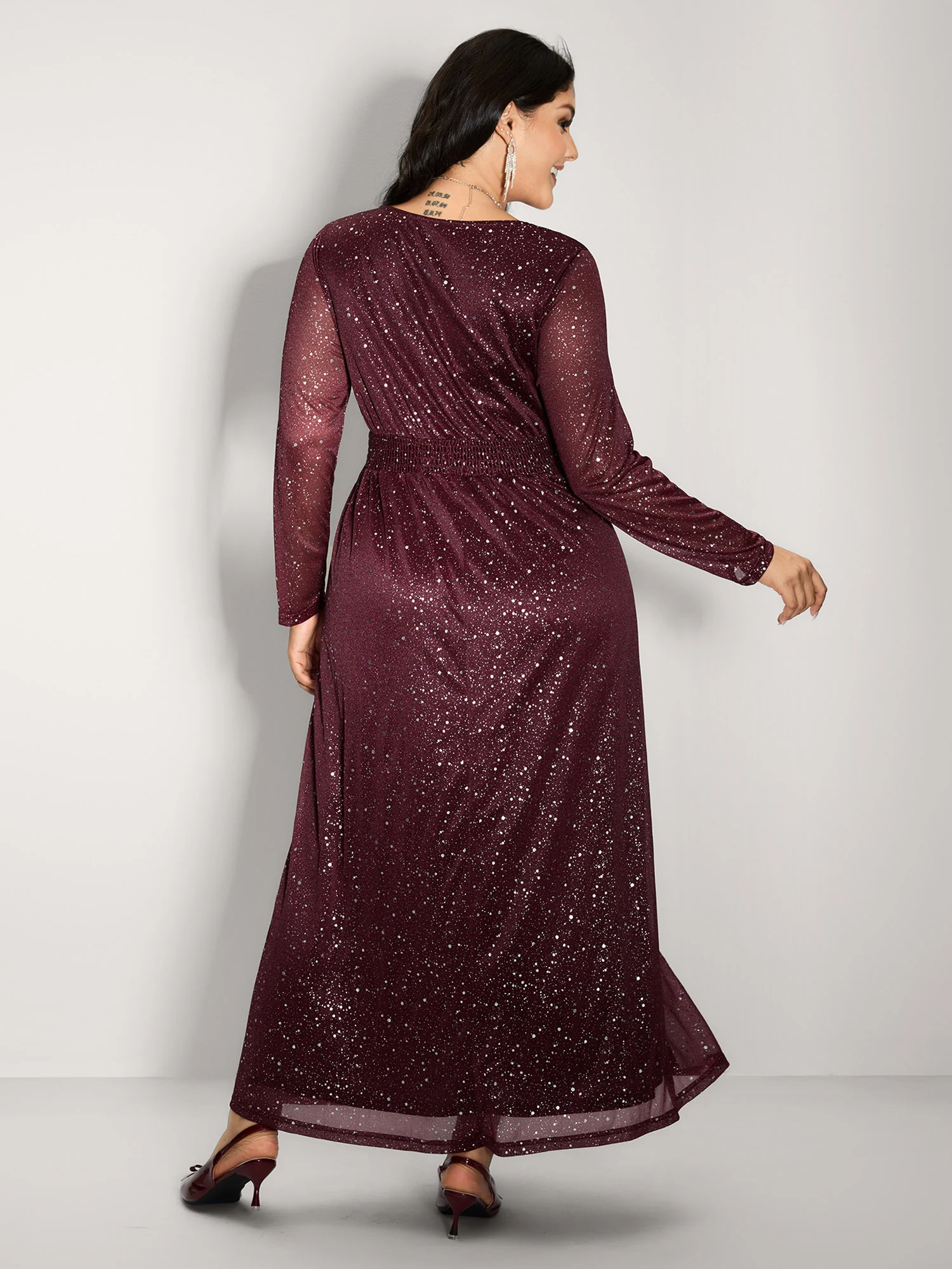 Shimmery Hot Stamp Stretchy Slit Maxi Dress - Image 5