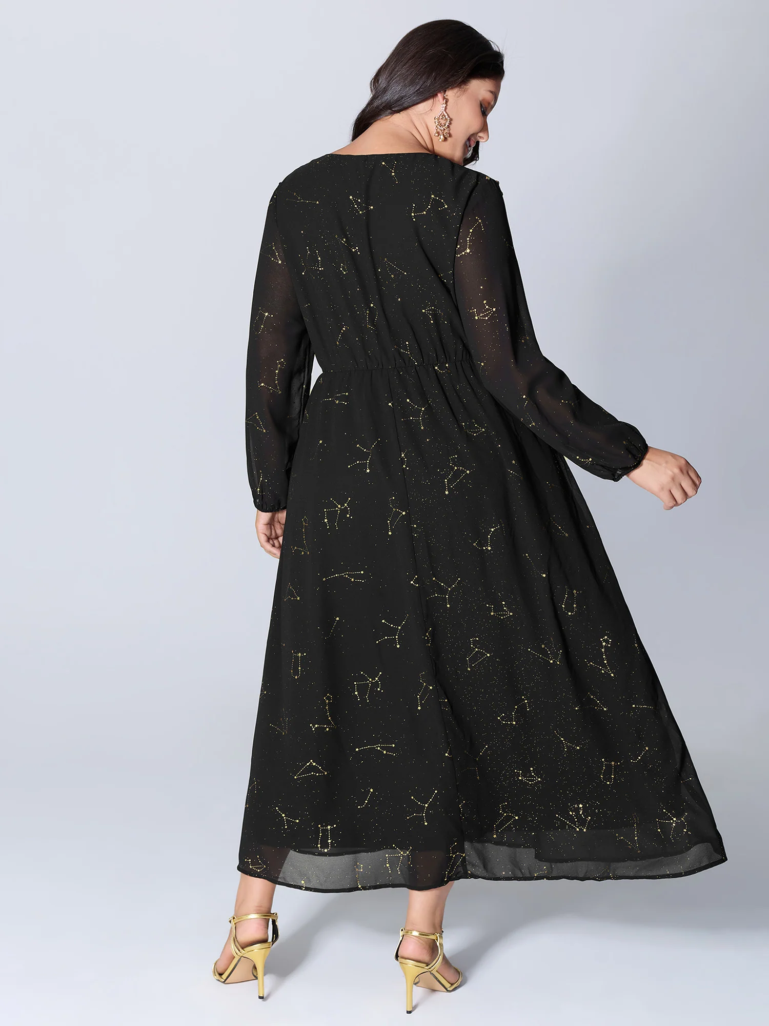 Shimmery Hot Stamped Shirred Pockets Party Dress - Image 5