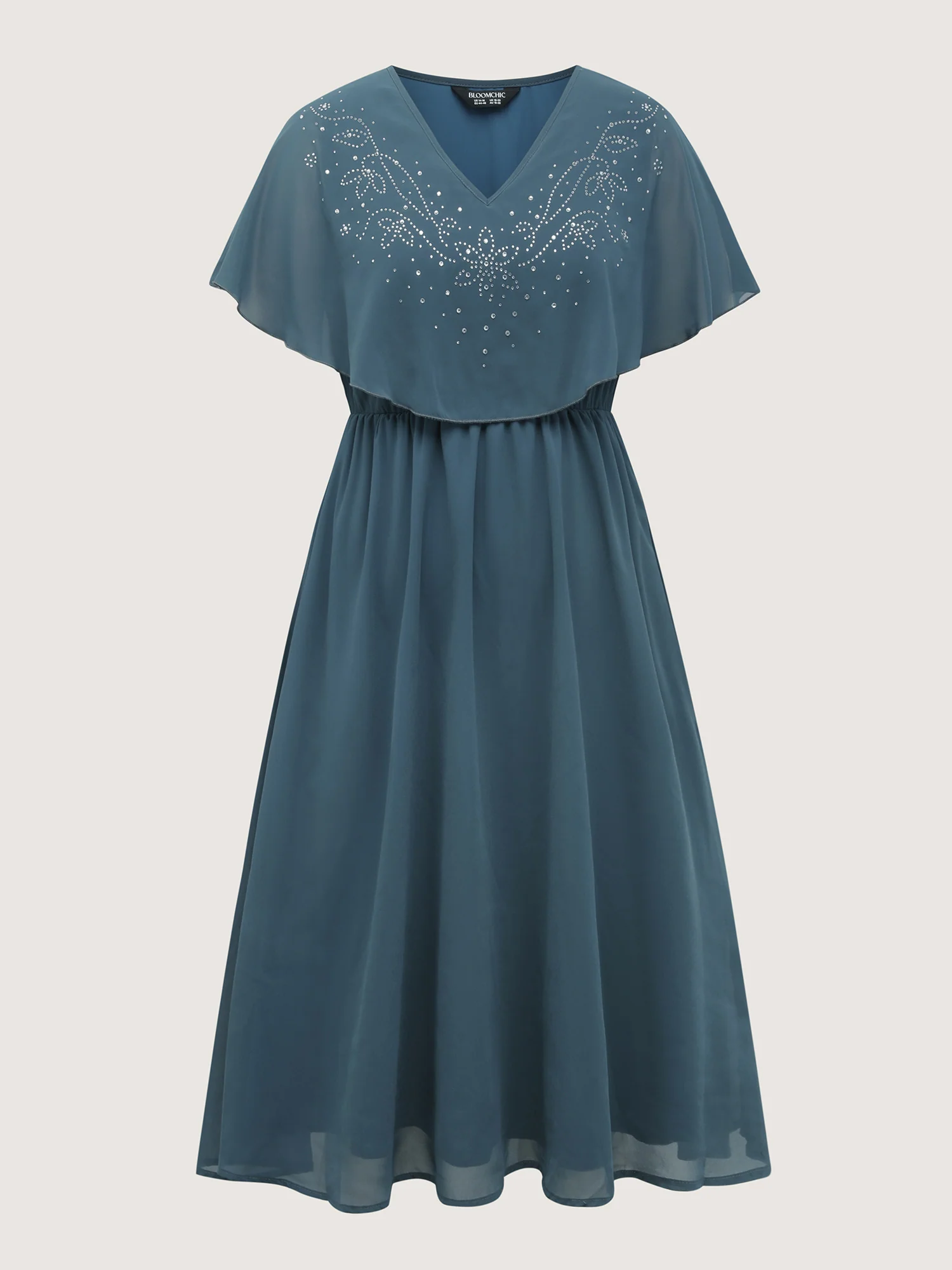 Shimmery Hotfix Rhinestone Layered Midi Dress - Image 7