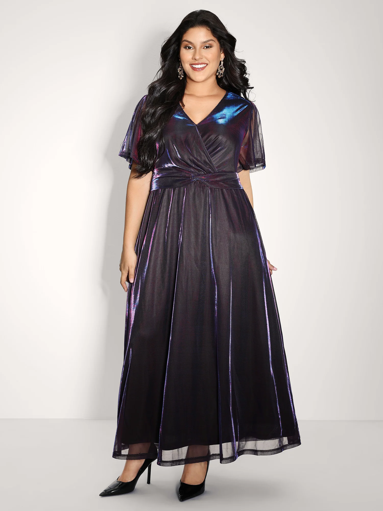 Shimmery Lined Shirred Waist Pockets Maxi Dress - Image 3