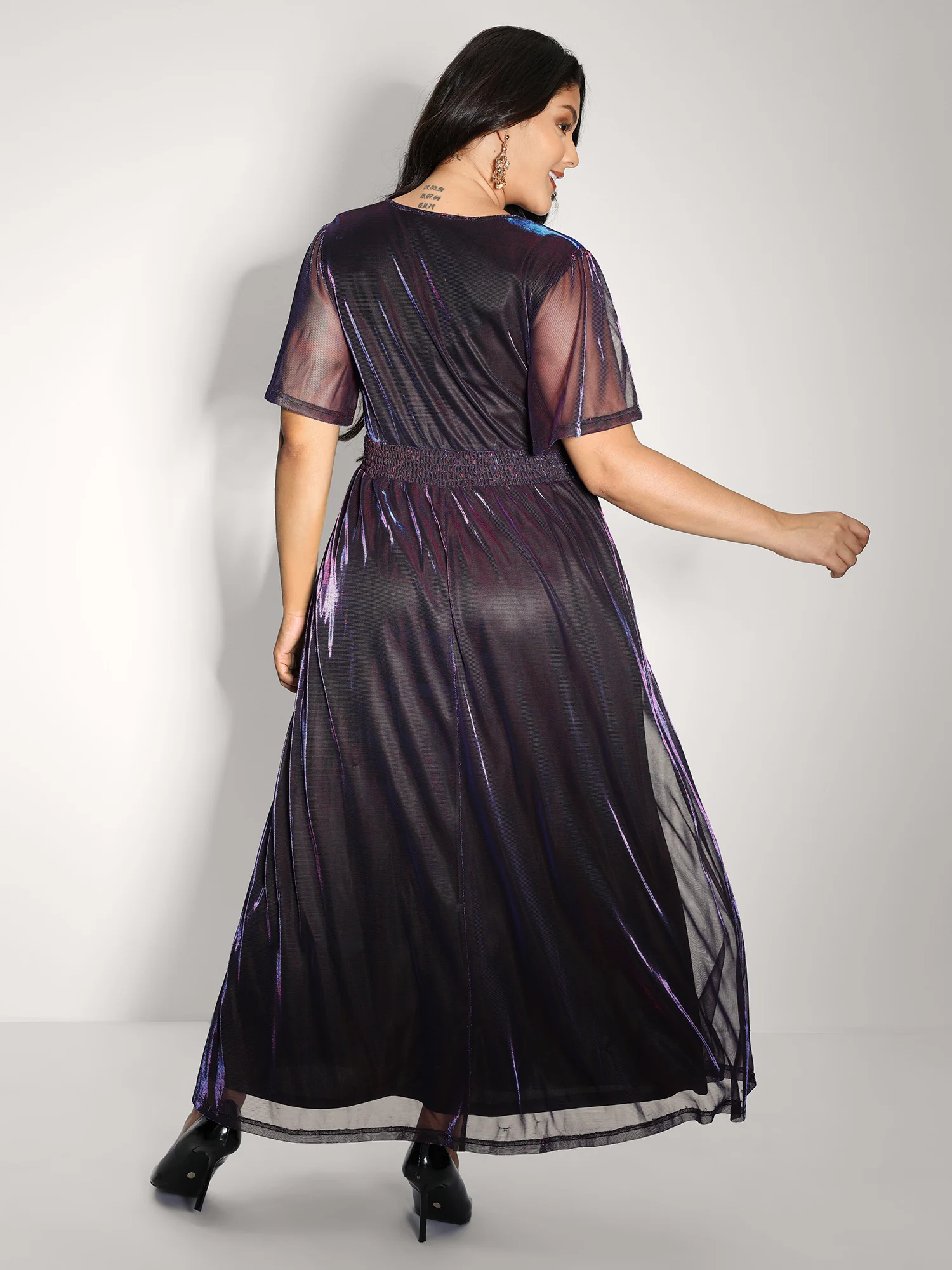 Shimmery Lined Shirred Waist Pockets Maxi Dress - Image 4