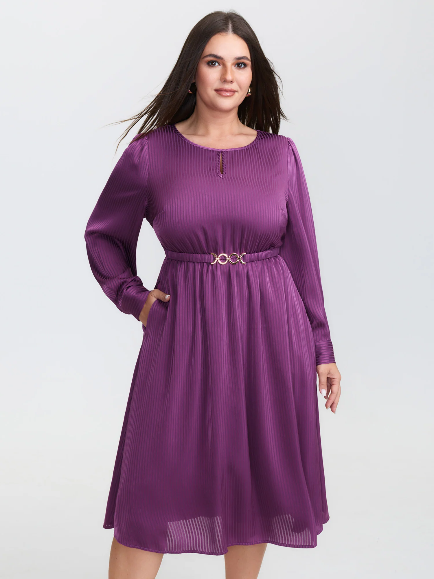 Shimmery Loop Belted Waist Midi Dress - Image 2