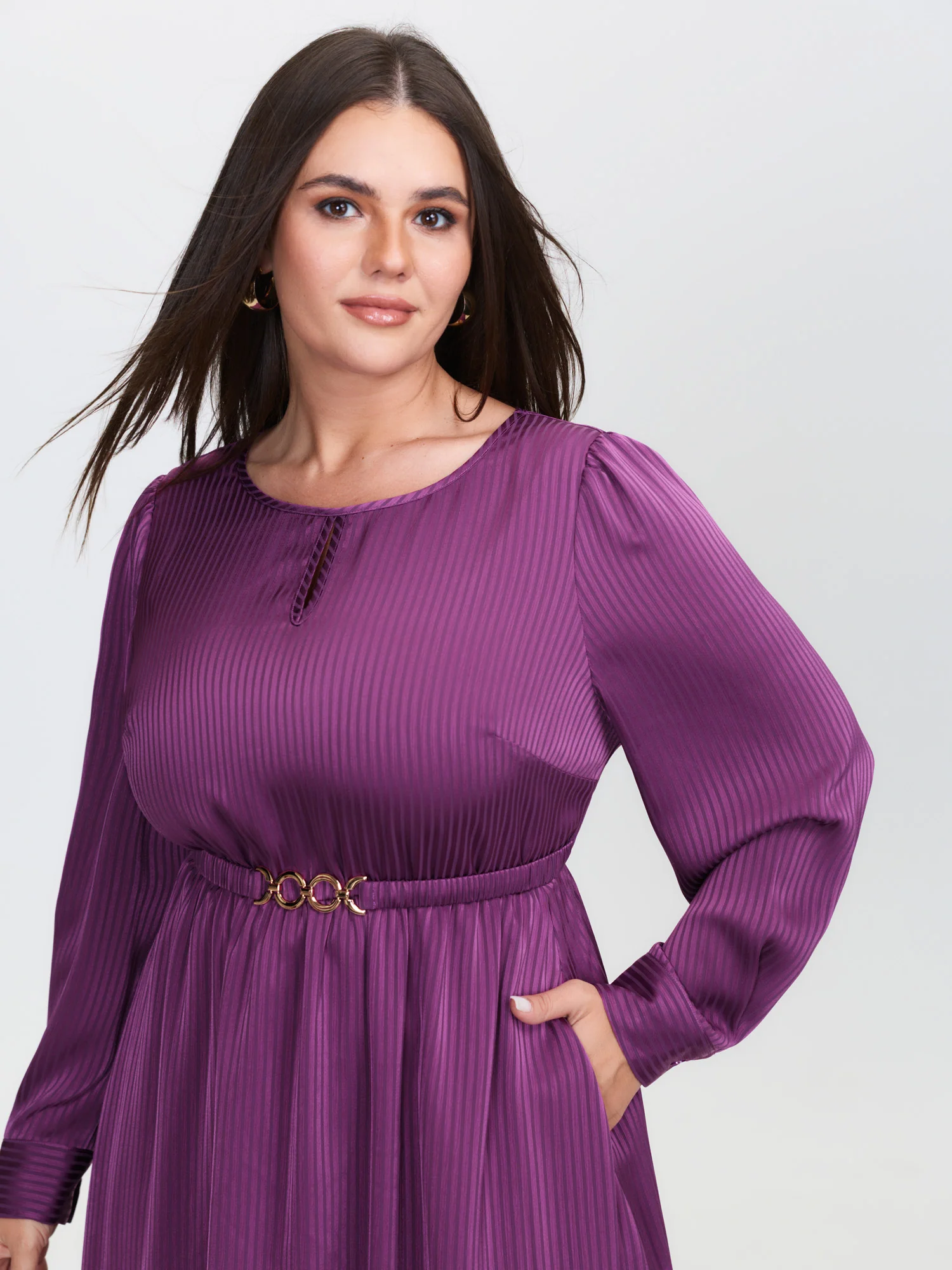 Shimmery Loop Belted Waist Midi Dress - Image 3