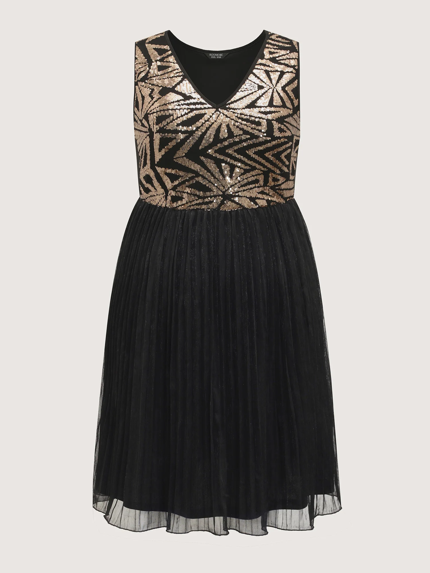 Shimmery Padded V-Neck Pleated Midi Dress - Image 8