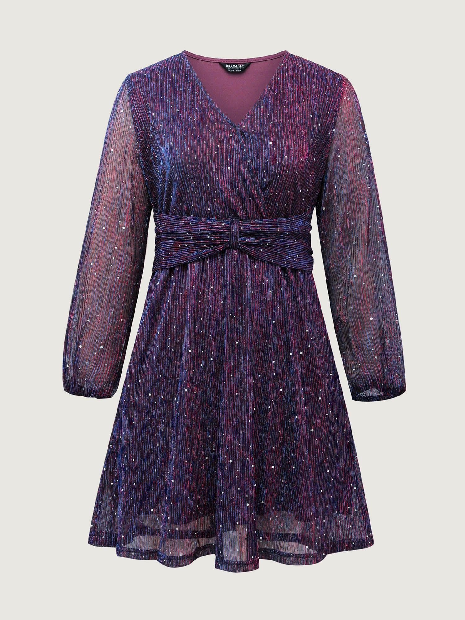 Shimmery Pleated-Waist Pockets Knee-Length Dress - Image 6