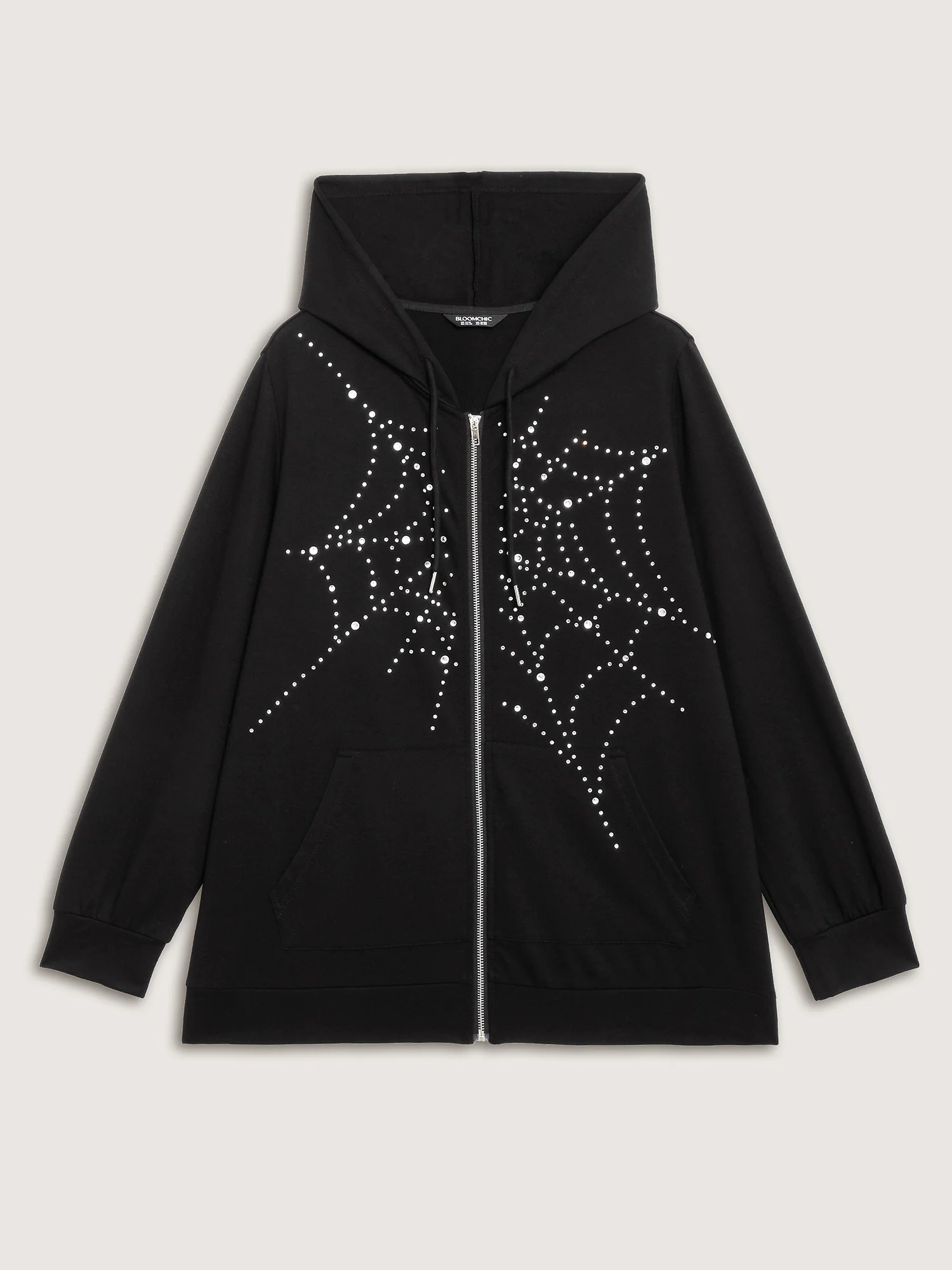 Shimmery Rhinestone Sequin Spiderweb Zipper Hoodie - Image 10