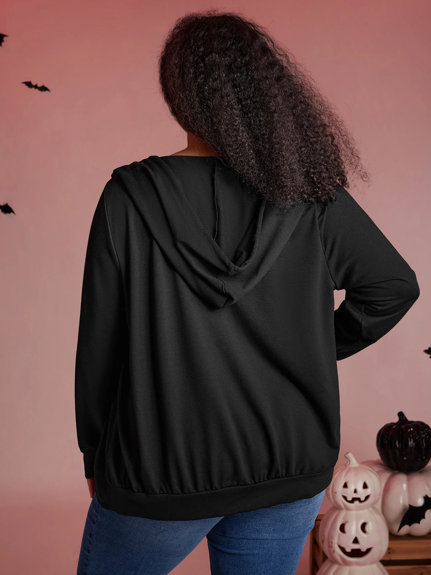 Shimmery Rhinestone Sequin Spiderweb Zipper Hoodie - Image 6