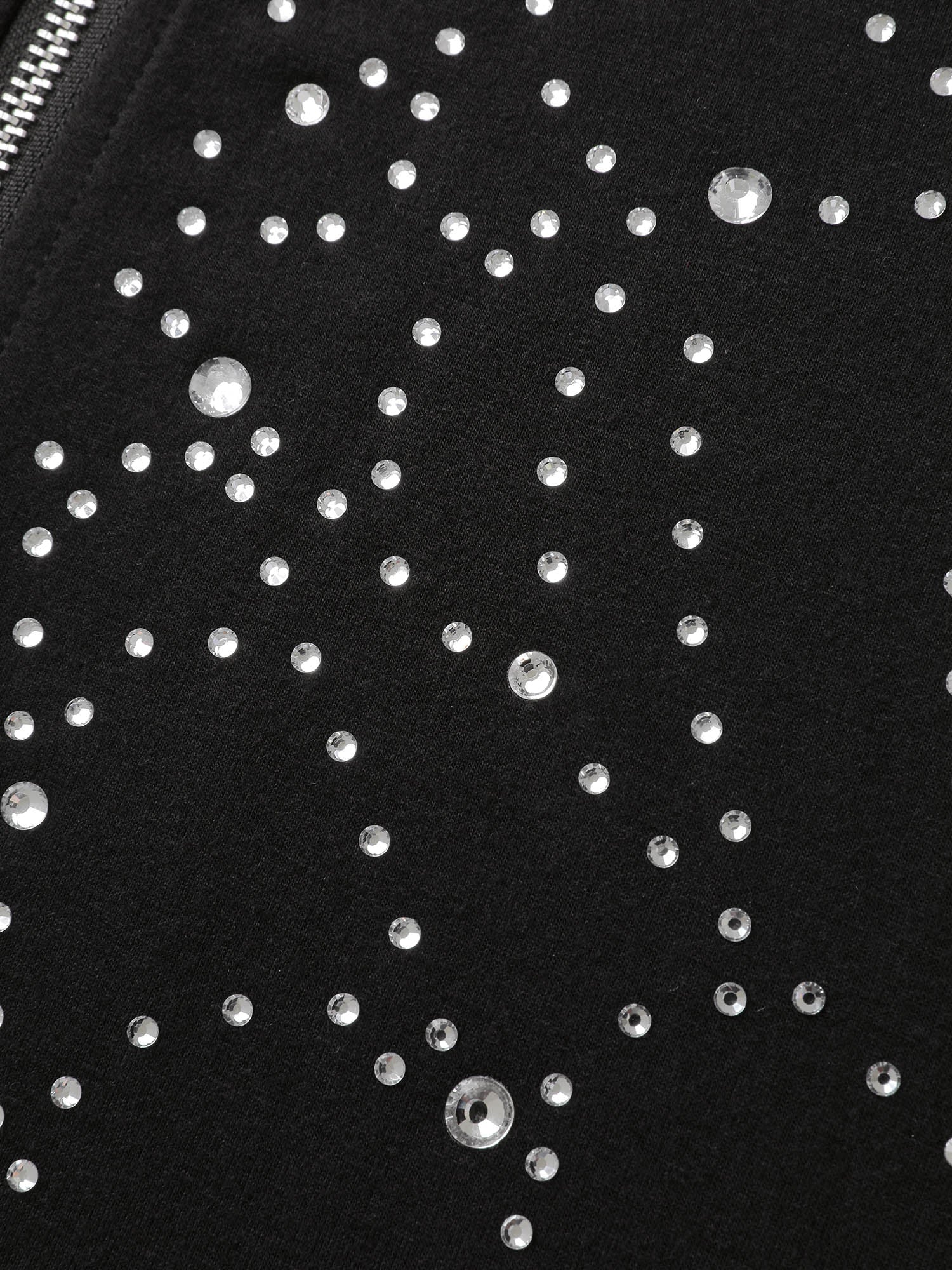 Shimmery Rhinestone Sequin Spiderweb Zipper Hoodie - Image 7