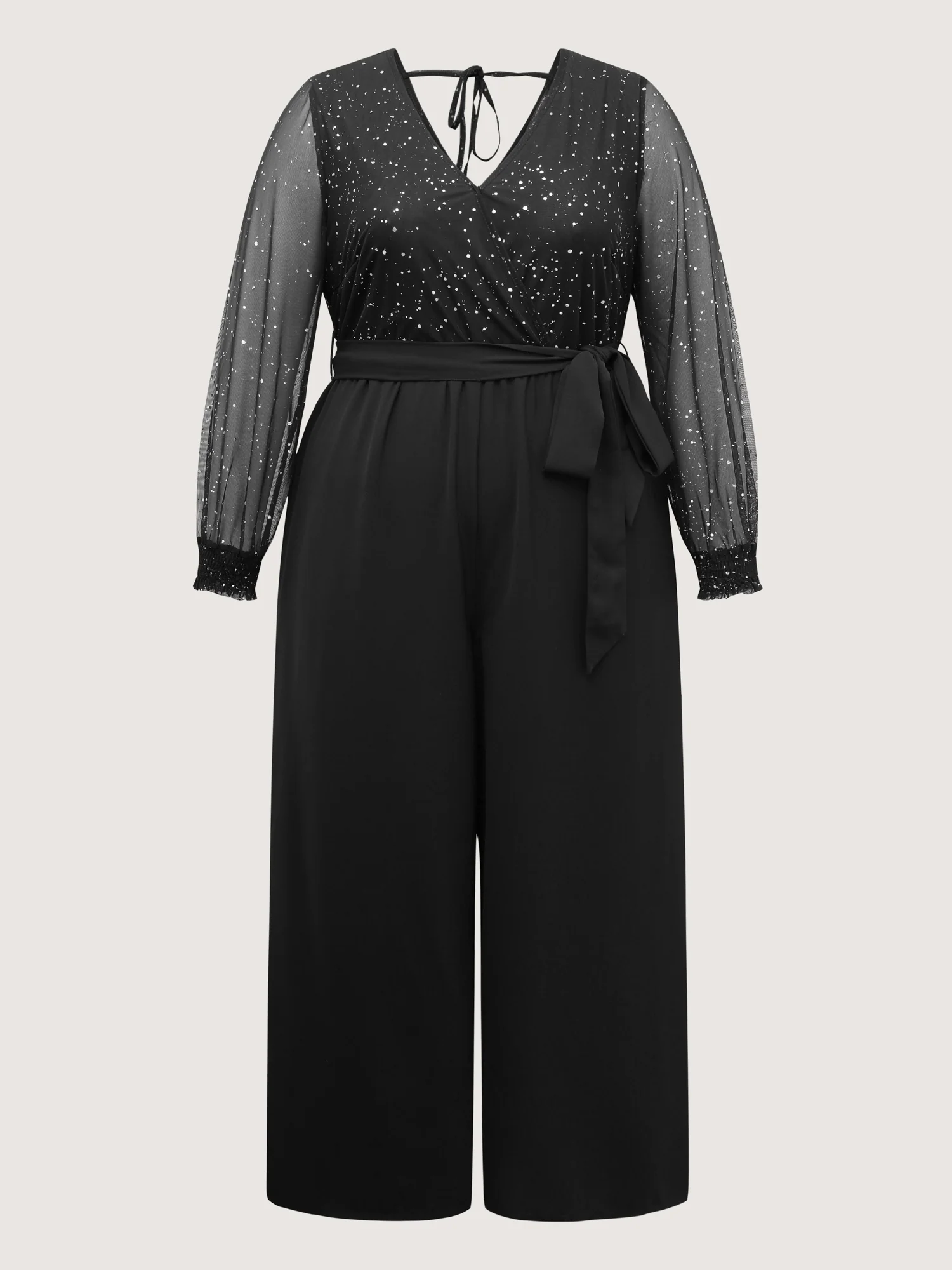 Sparkly V Neck Sheer Belted Wide Leg Jumpsuit - Image 7