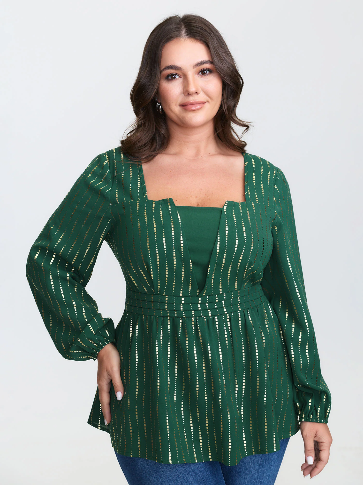 Shimmery Sequin Cinched-Waist Blouse - Image 10