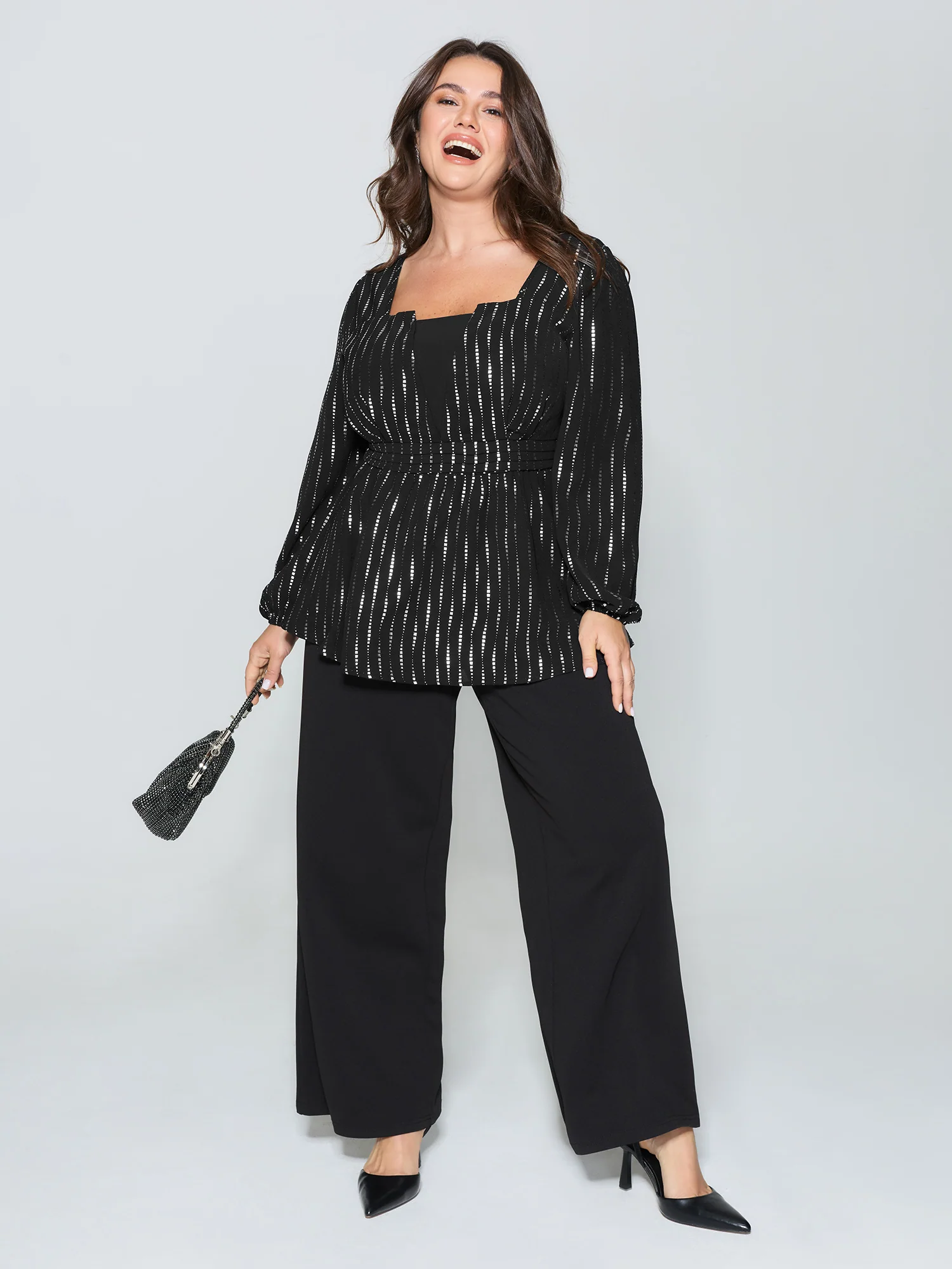 Shimmery Sequin Cinched-Waist Blouse - Image 2