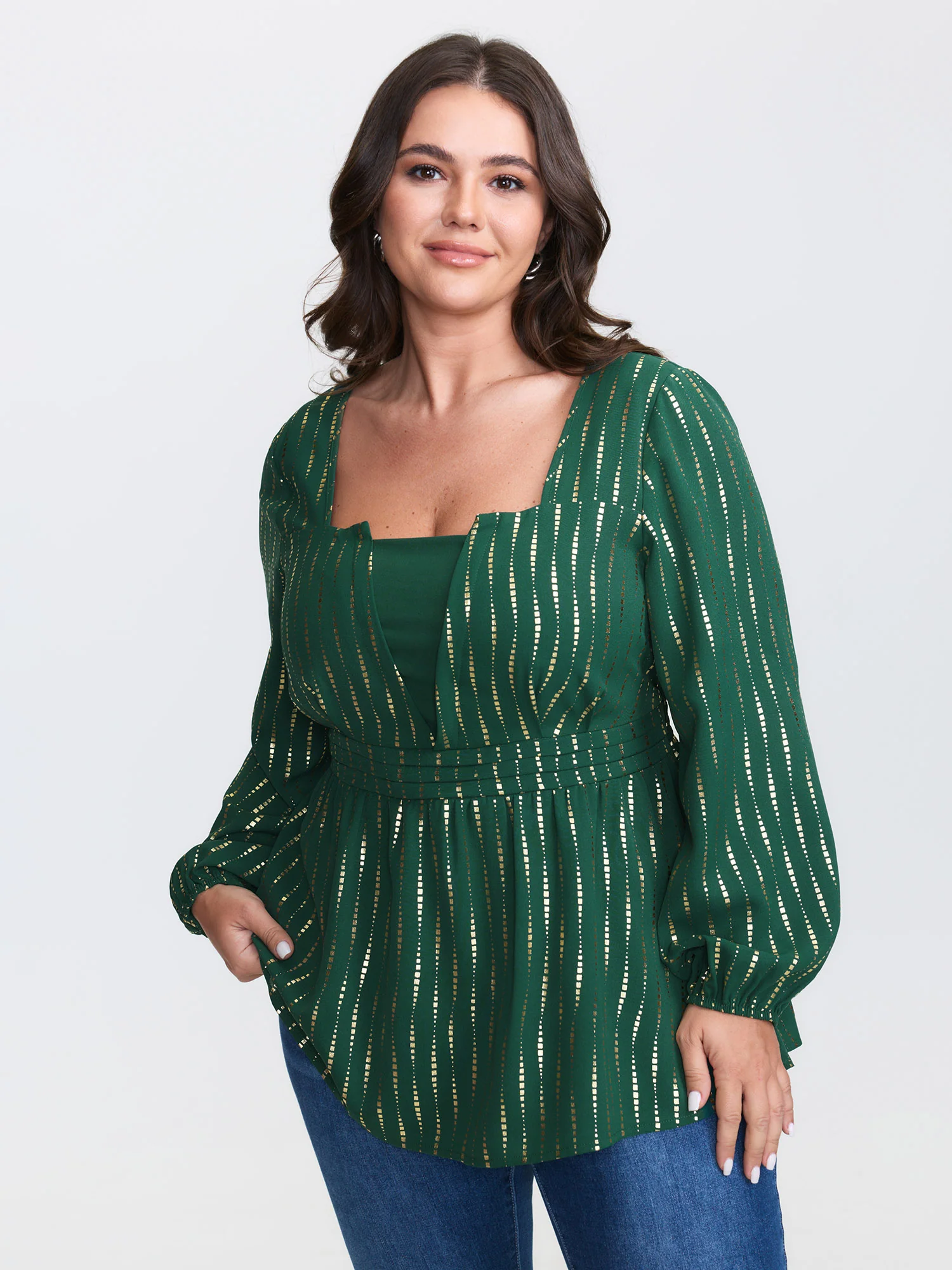 Shimmery Sequin Cinched-Waist Blouse - Image 8