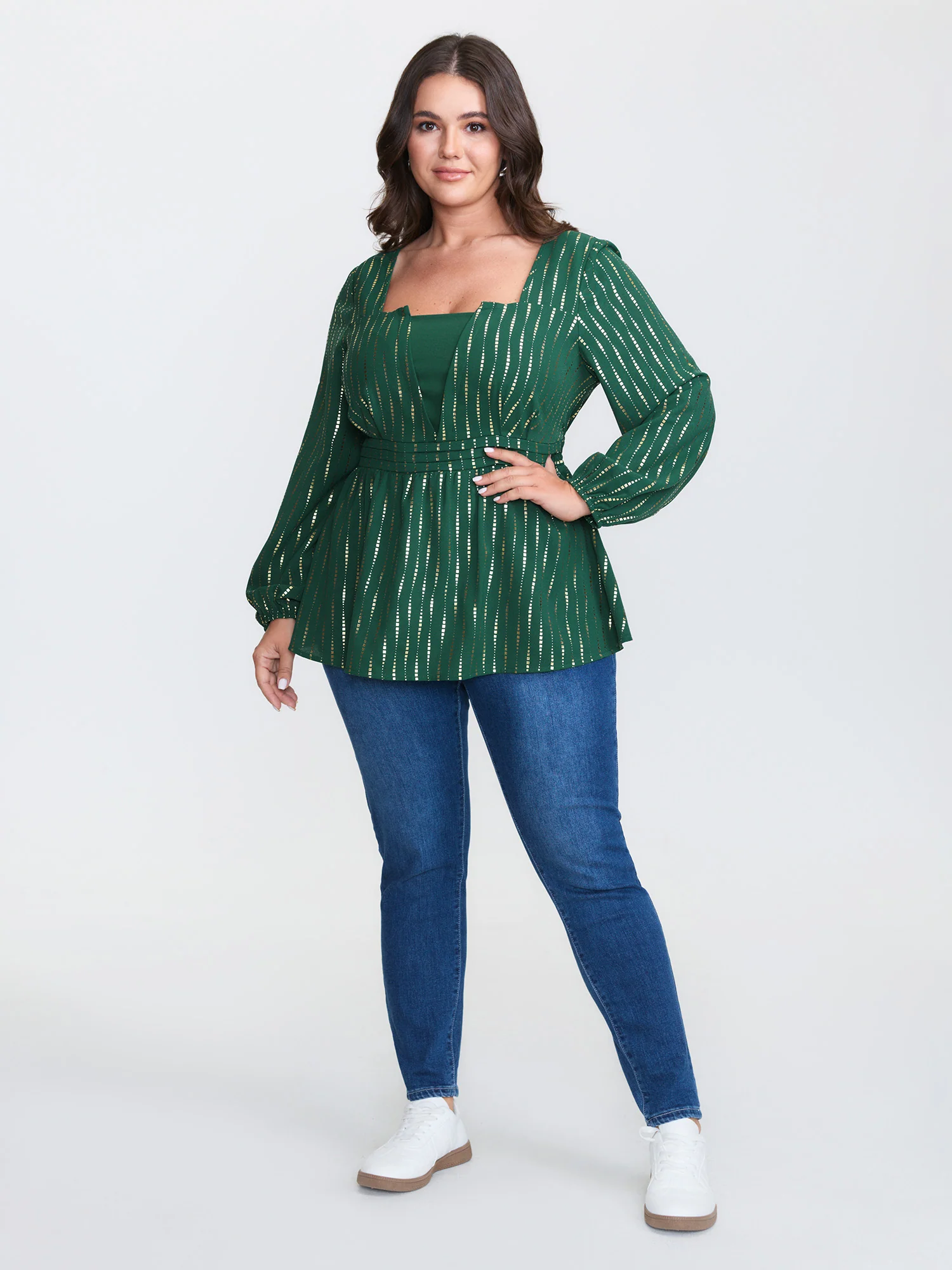 Shimmery Sequin Cinched-Waist Blouse - Image 9