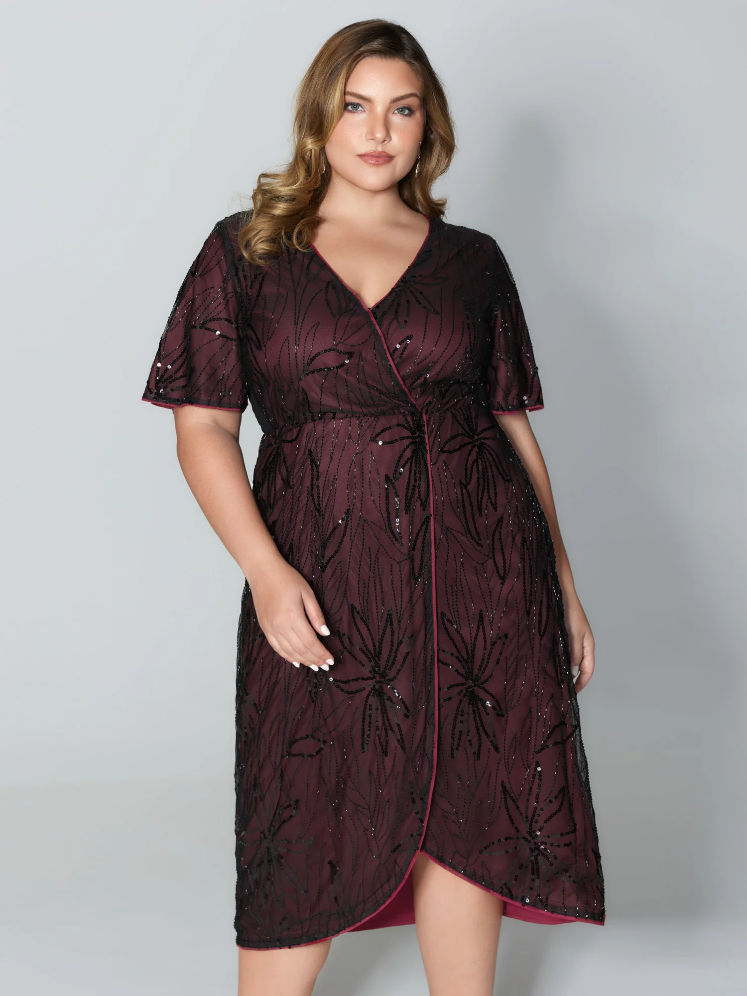 Shimmery Sequin Embroidery Pockets Party Dress - Image 3