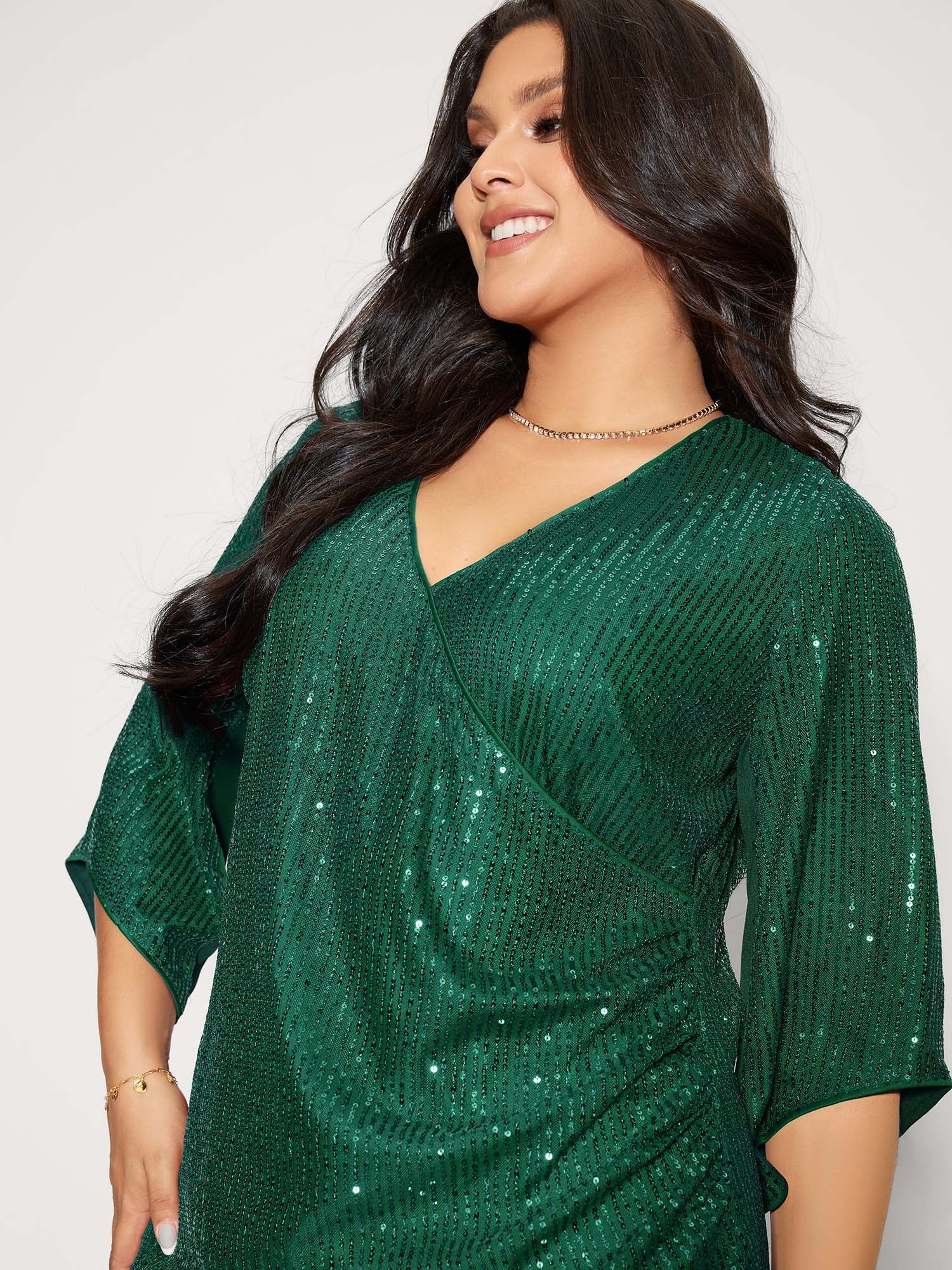 Shimmery Sequin Gathered Flared Sleeve Blouse - Image 12