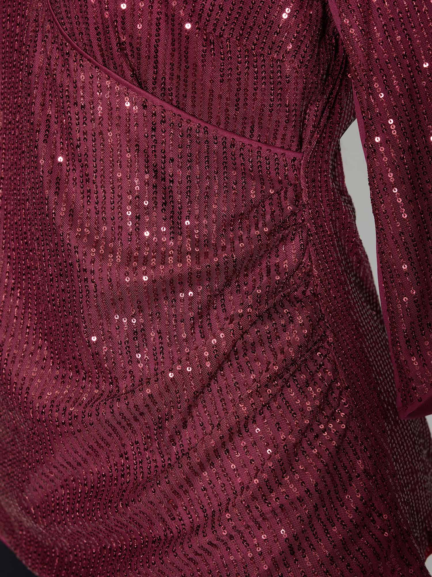 Shimmery Sequin Gathered Flared Sleeve Blouse - Image 2