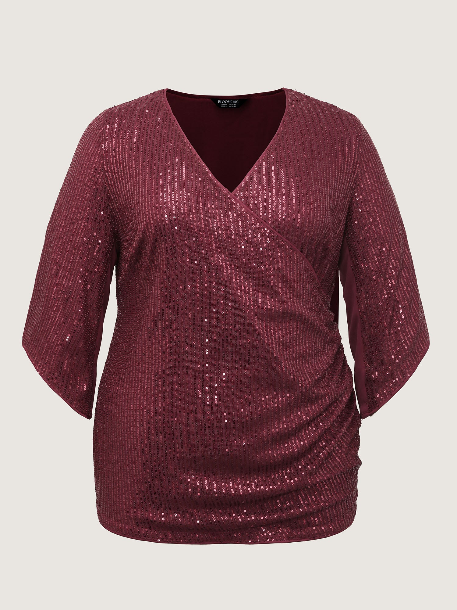 Shimmery Sequin Gathered Flared Sleeve Blouse - Image 8