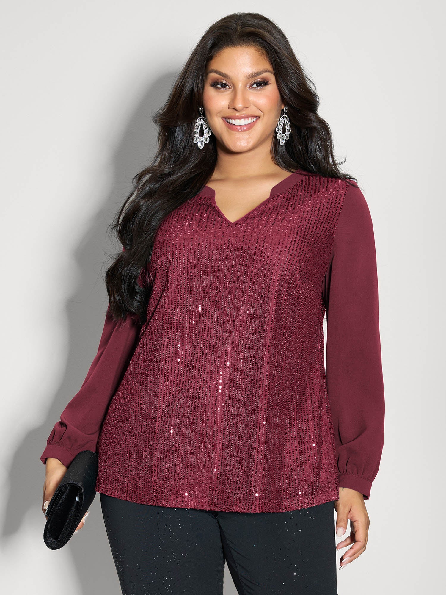 Shimmery Sequin Notched Collar Blouse - Image 10