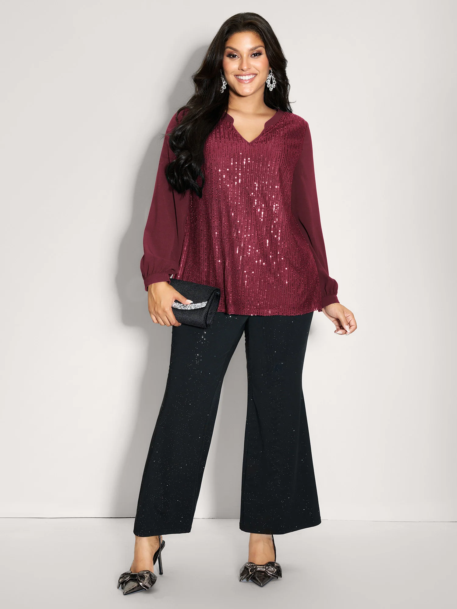 Shimmery Sequin Notched Collar Blouse - Image 12
