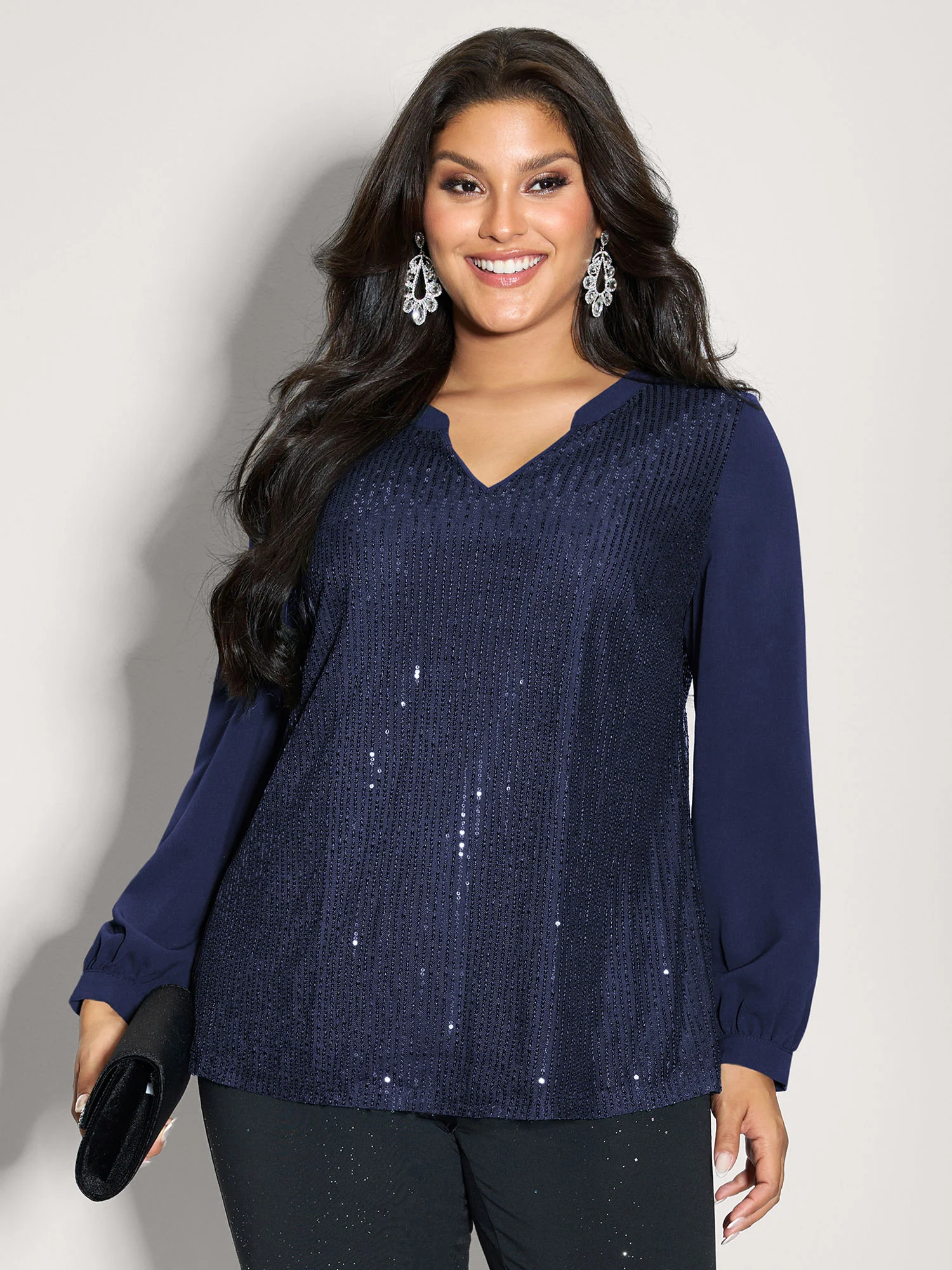 Shimmery Sequin Notched Collar Blouse - Image 13