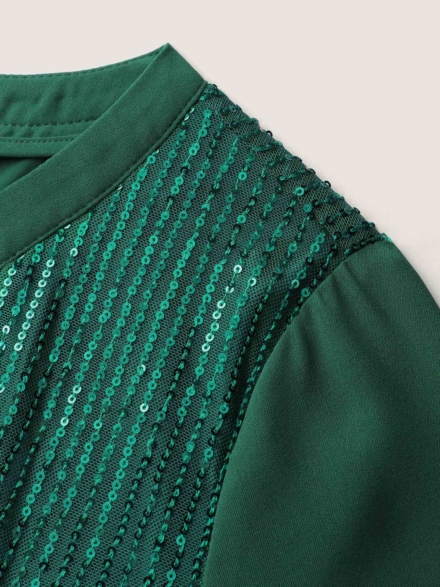 Shimmery Sequin Notched Collar Blouse - Image 4