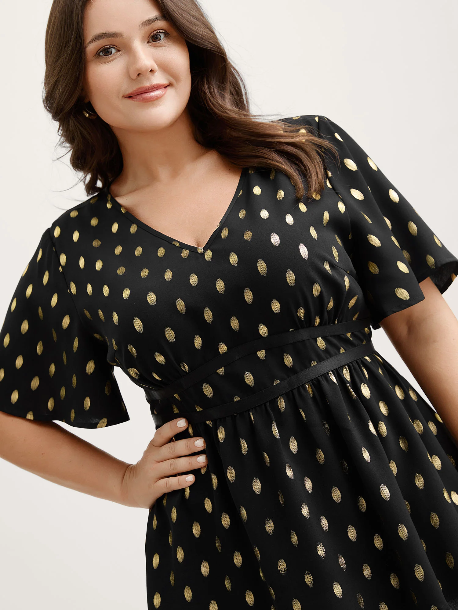 Shimmery Sequin Polka Dots Waist-Cinched Blouse - Image 2