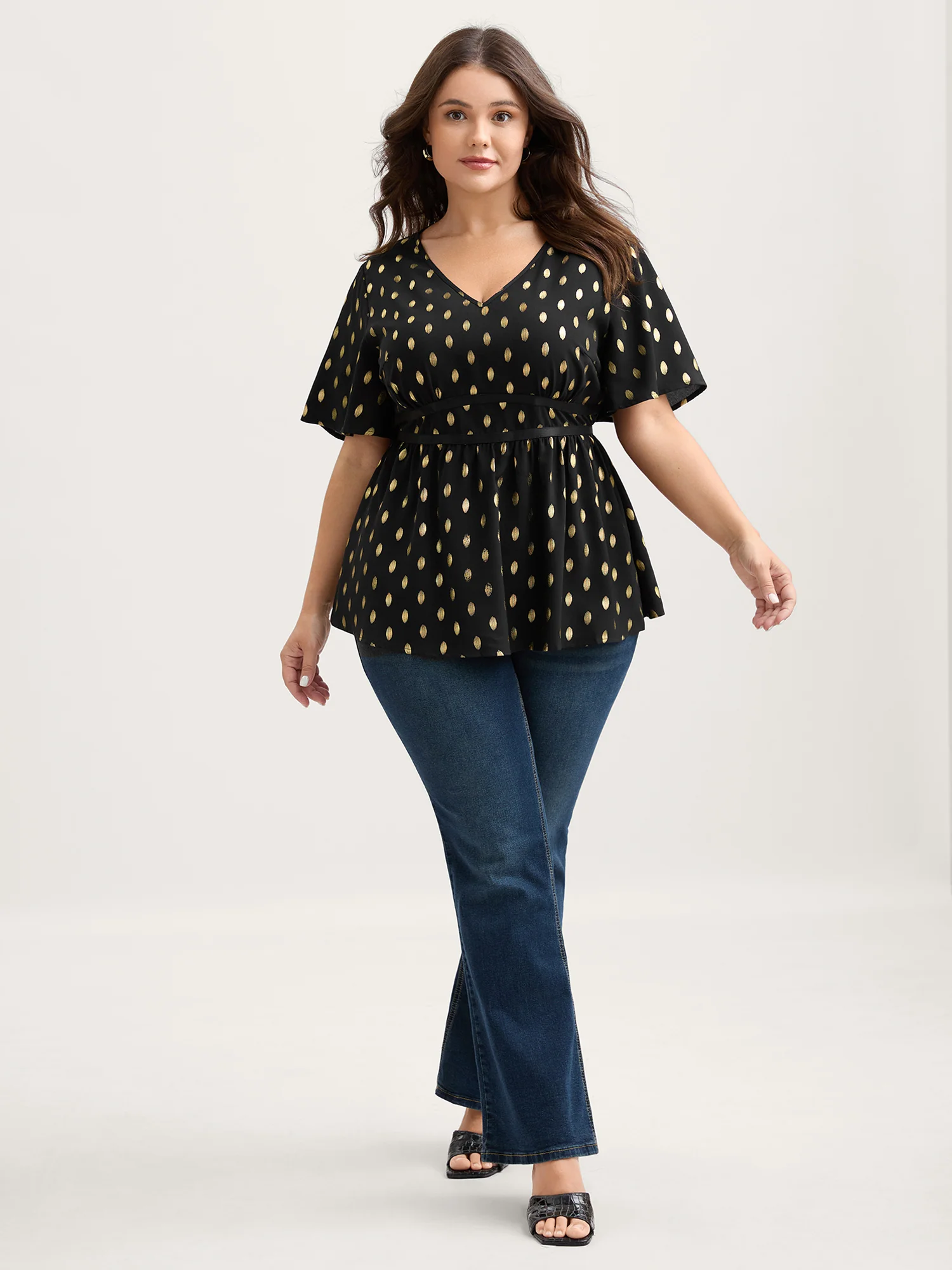 Shimmery Sequin Polka Dots Waist-Cinched Blouse - Image 3